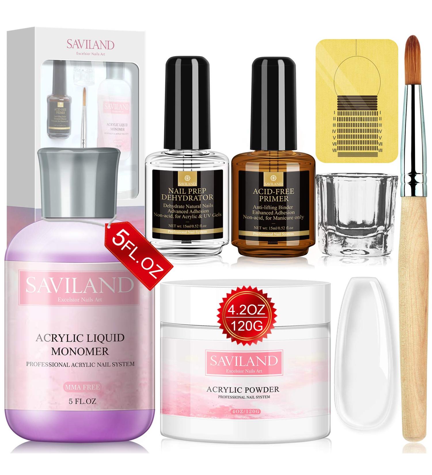 Saviland Clear Acrylic Nail Kit - Professional 4oz Acrylic Powder & 5oz Liquid Set with Nail Dehydrator - Perfect for Acrylic Nails - Buy Online on GoSupps.com