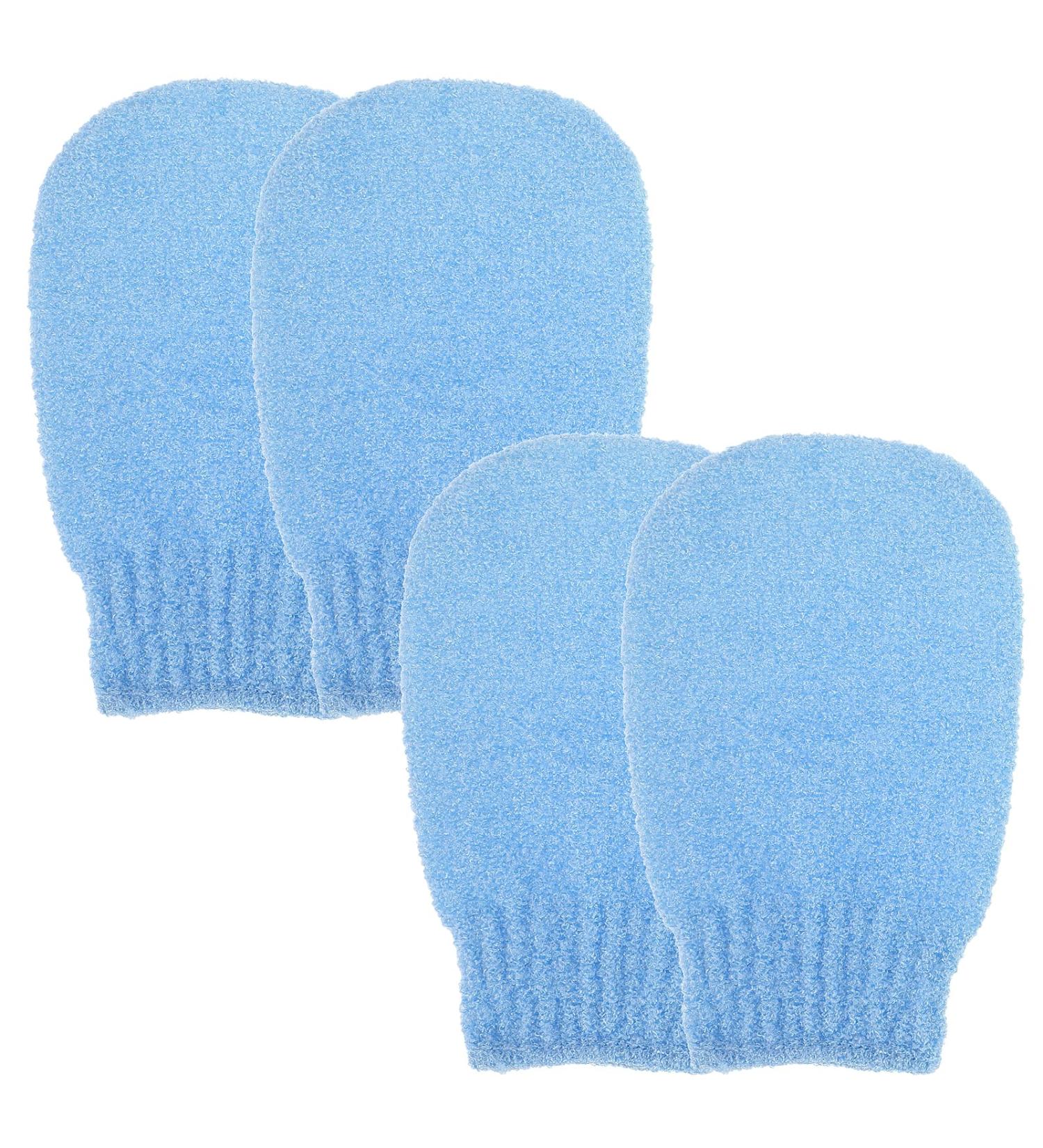 Sibba 2 Pairs Exfoliating Gloves - Body Scrubber for Shower & Bath - Removes Dirt, Dead Skin, Tan & Keratosis Pilaris - Exfoliating Mitt (Blue) - Buy Online on GoSupps.com