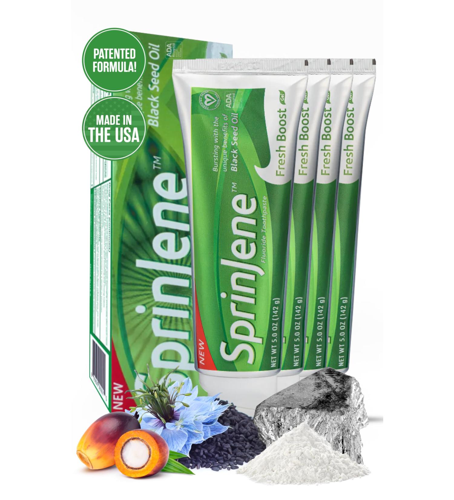 SprinJene Fluoride Toothpaste with Black Seed Oil & Zinc - Vegan Cruelty-Free Natural Whitening (4 Pack) - International Shipping Available - Buy Online on GoSupps.com