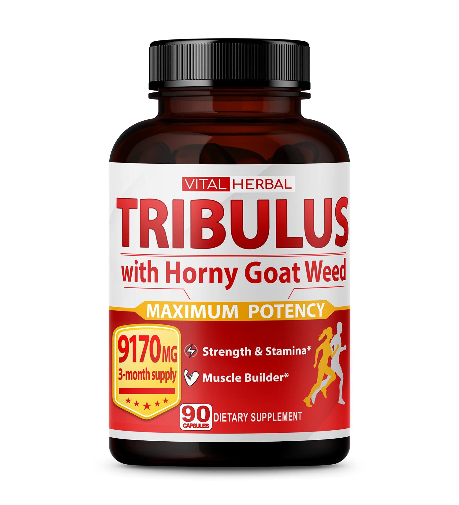 Ultra Tribulus Terrestris & Horny Goat Weed Capsules 9170mg - Maximum Strength Energy Booster with Ashwagandha, Tribulus & Maca Root - 90 Count - Buy Online on GoSupps.com