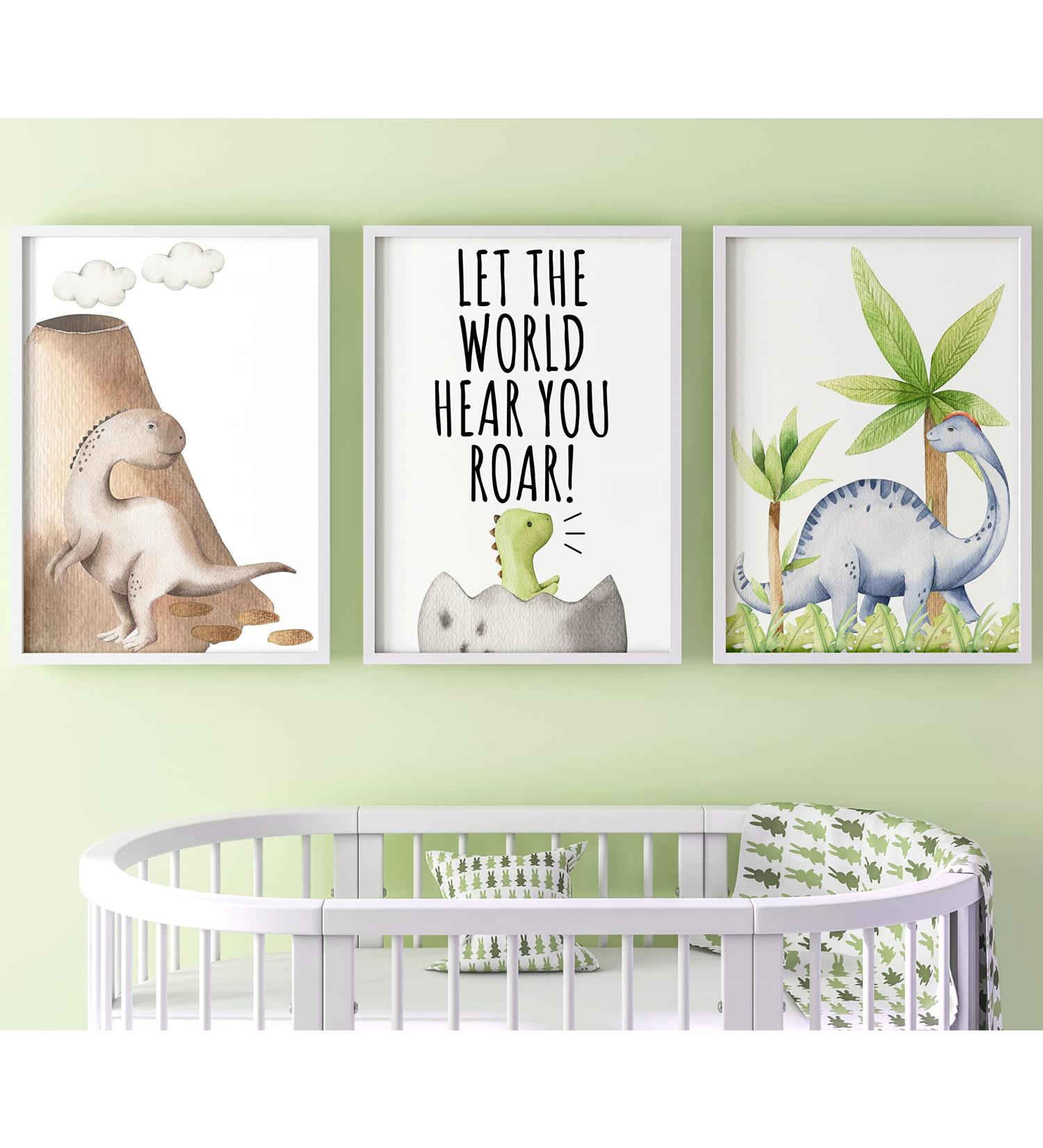 Dinosaur Set of 3 Unframed Poster Prints with Quote for Baby Nursery Decor - Roar A4 - Buy Online on GoSupps.com
