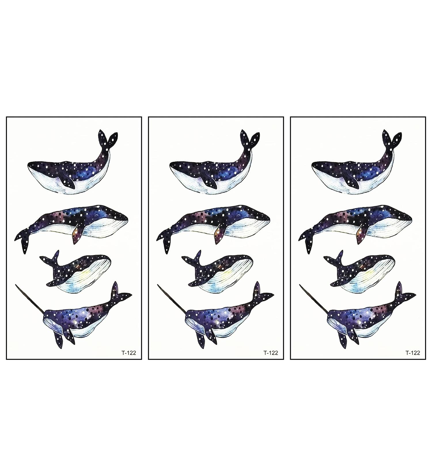 ONCEX Mini 3 Sheets Realistic Whale Temporary Tattoos - Body Painting Stickers for Men and Women - Lower Back, Shoulder, Neck, Arm - 3D Fashion Design - Buy Online on GoSupps.com