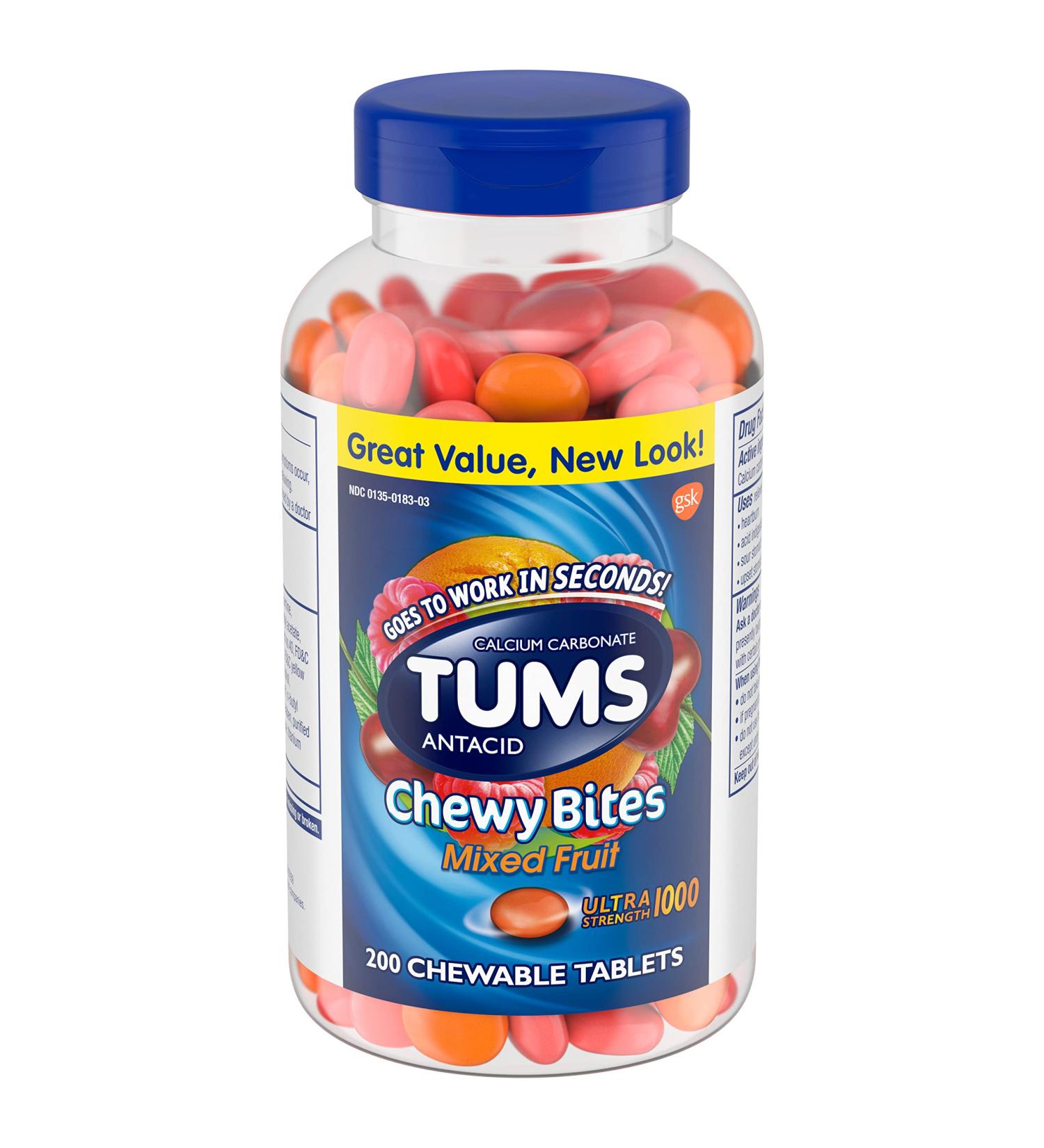 TUMS Chewable Bites Ultra Strength Antacid Tablets - Mixed Fruit Flavor (200 Count) - Buy Online on GoSupps.com