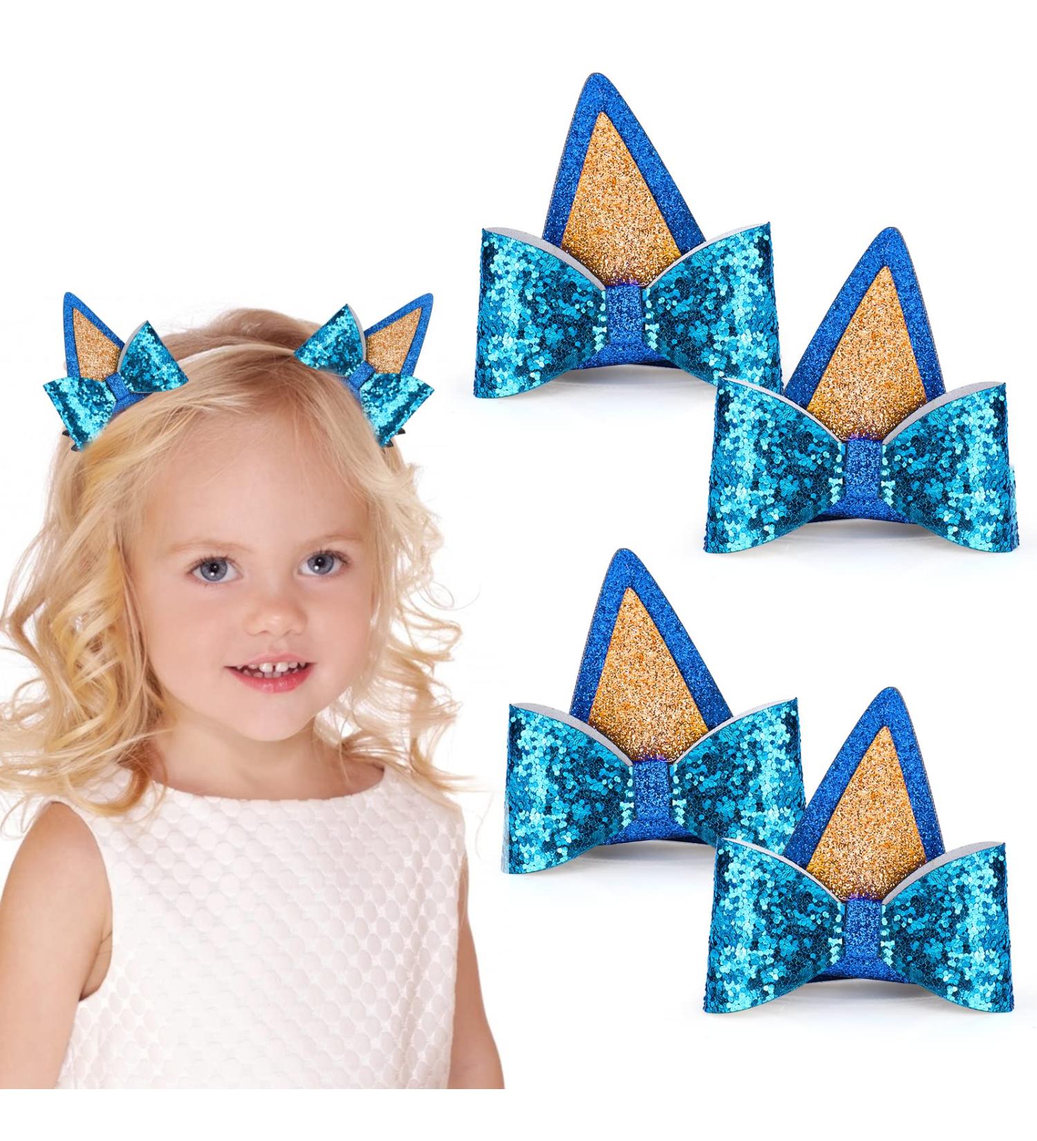 4PCS Blue Glitter Dog Ear Hair Bow Clips for Girls | Cute Hair Accessories for Toddlers | Perfect for Birthday Parties - Buy Online on GoSupps.com