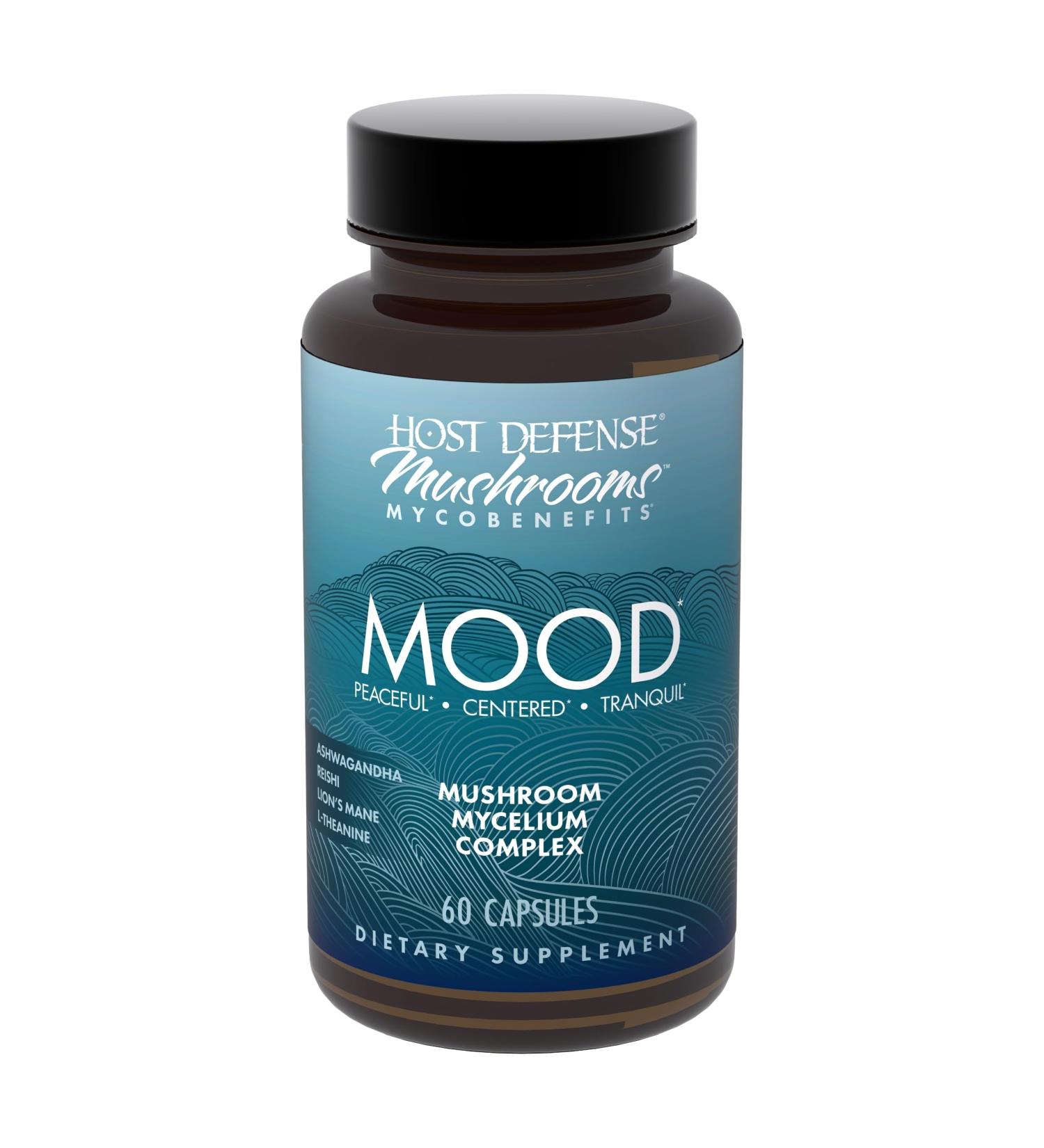 Host Defense MycoBenefits Mood* Capsules - Healthy Mind Support with Lion's Mane L-Theanine & Ashwagandha - Relaxing & Calming Supplement - 60 Capsules (30 Servings)* - Buy Online on GoSupps.com