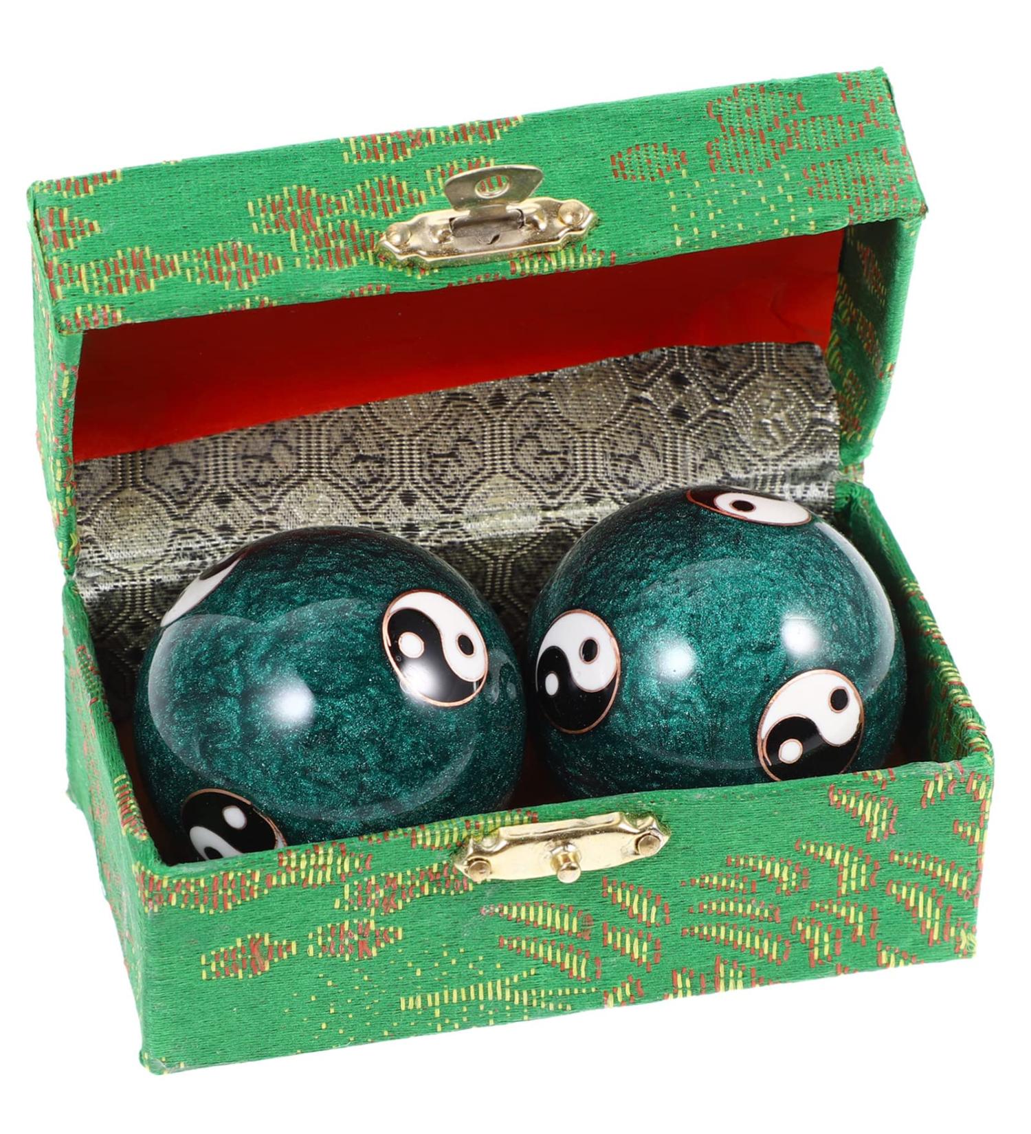 Feng Shui Baoding Balls - 2 Piece Chinese Health Balls for Hand Therapy & Stress Relief Metal Meditation Balls with Yang Pattern Green Hand Massage Balls - Buy Online on GoSupps.com
