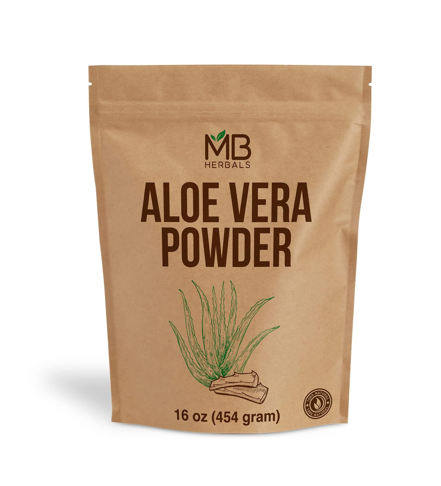 MB Herbals Aloe Vera Powder 16 oz / 1 LB | Aloe barbadensis Powder | Natural Skin Moisturizer | Promotes Hair Growth | for External Use Only