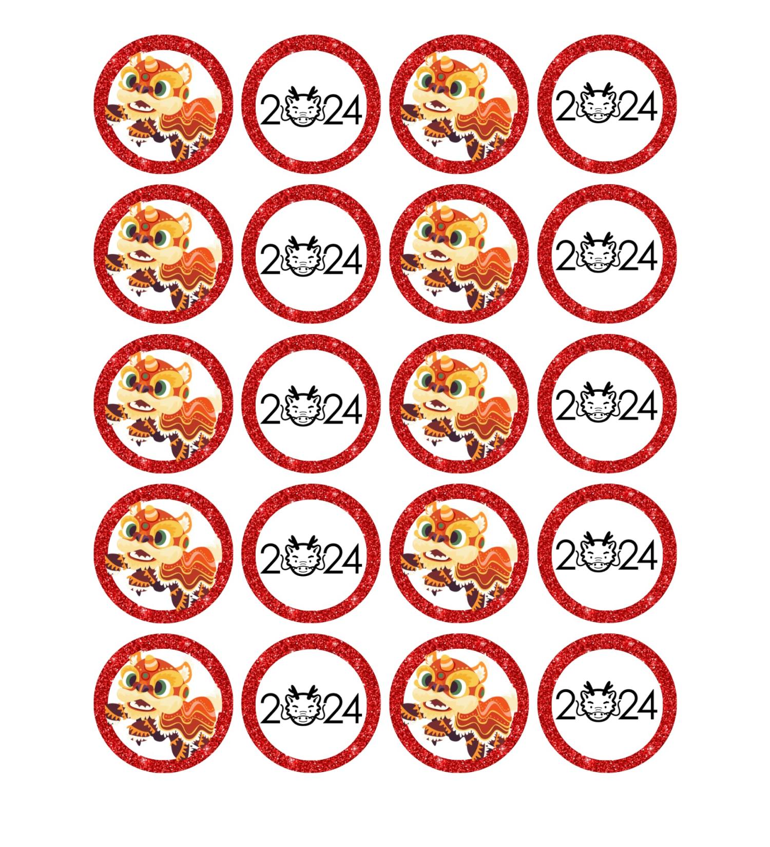 edible 20 x Chinese new year 2024 cupcake toppers UNCUT Year of Dragon -2 (wafer card)