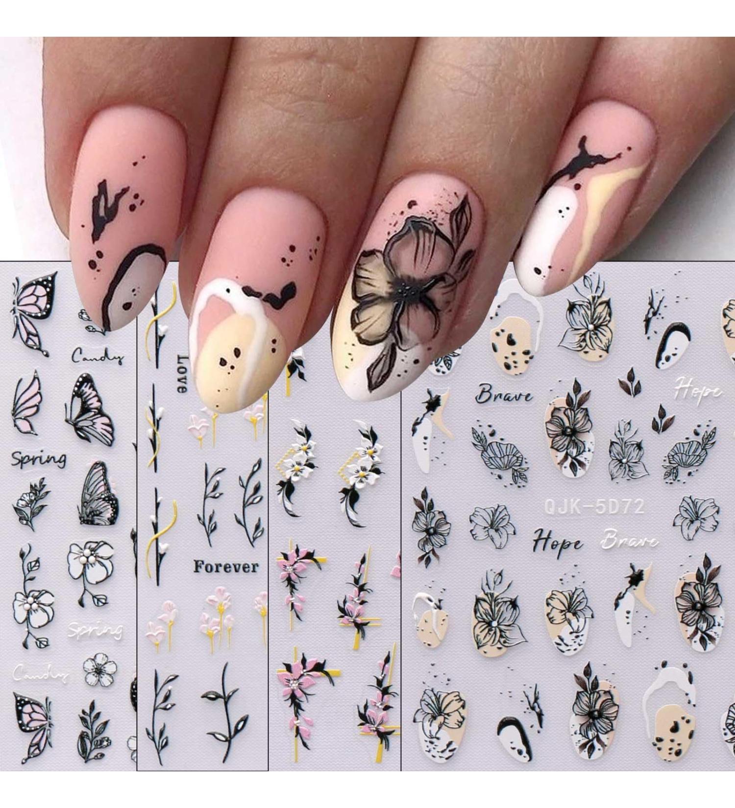 JMEOWIO 6 Sheets 3D Embossed Spring Flower Nail Art Stickers Decals Self-Adhesive 5D Colorful Summer Floral Nail Supplies Nail Art Design Decoration Accessories - Buy Online on GoSupps.com