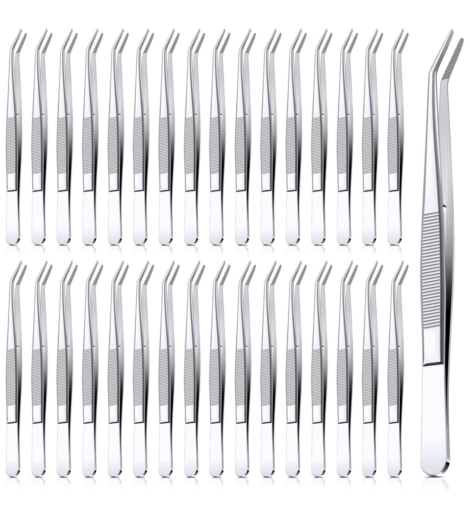 Stainless Steel Tweezers with Curved Serrated Tip Multipurpose Tweezers Sewing Machine Tweezers Forceps Tweezers for Craft (32  Silver) 32 Silver - Buy Online on GoSupps.com