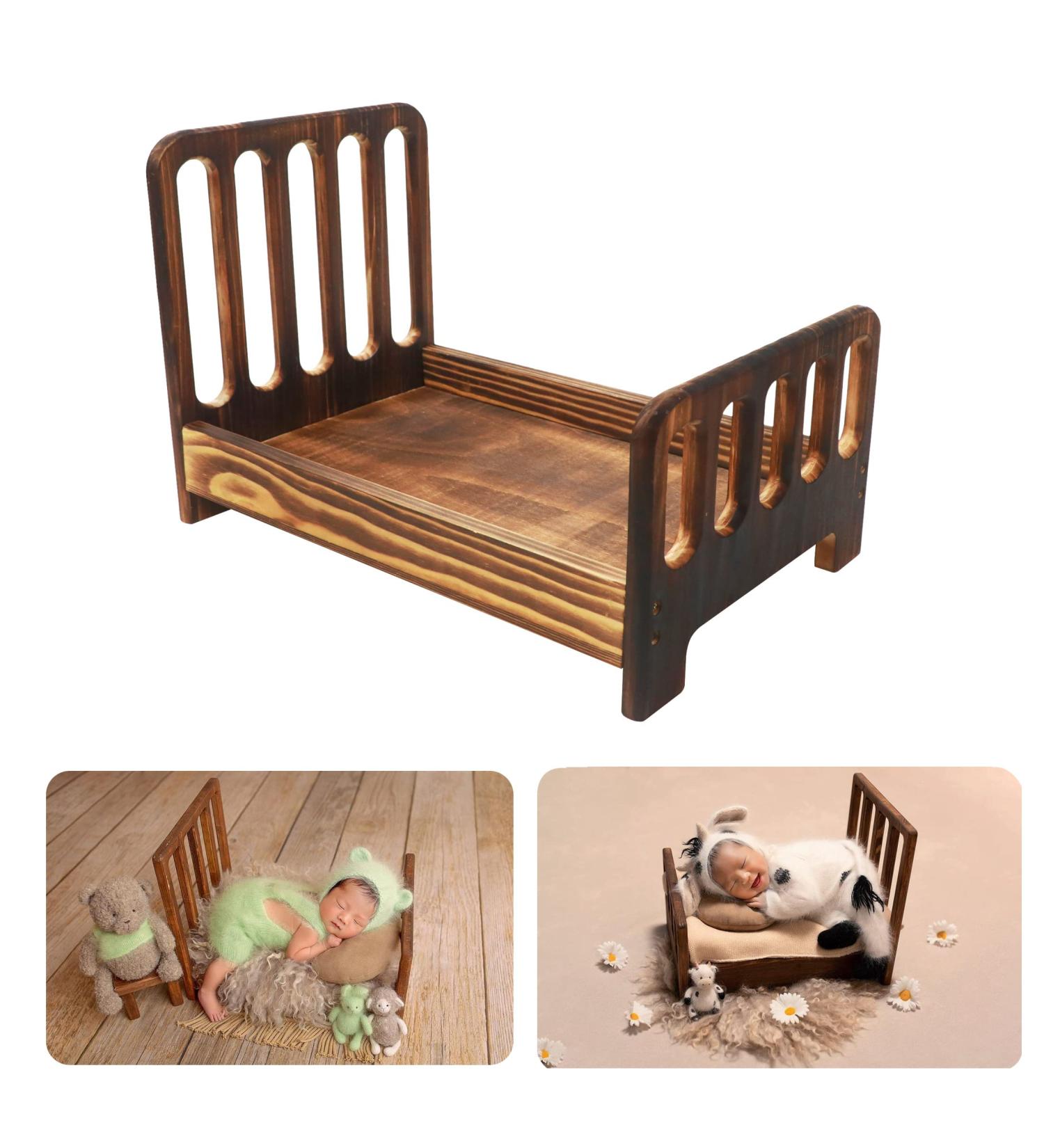 M&G House Brown Wooden Newborn Photography Prop Bed | Vintage Baby Photo Shoot Accessory - Buy Online on GoSupps.com