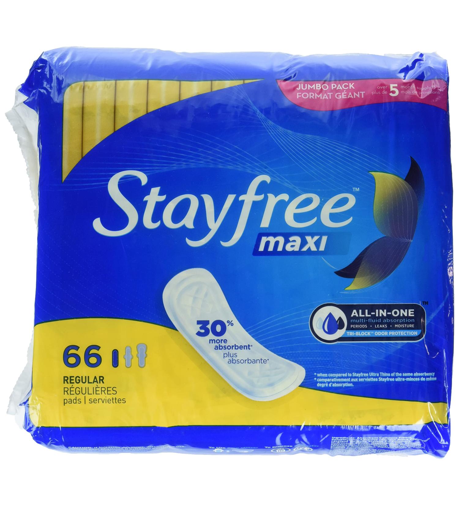 Stayfree Maxi Regular Pads - 66 Count Pack for Women | Thermocontrol Technology | Reliable Protection and Absorbency for Periods - Buy Online on GoSupps.com