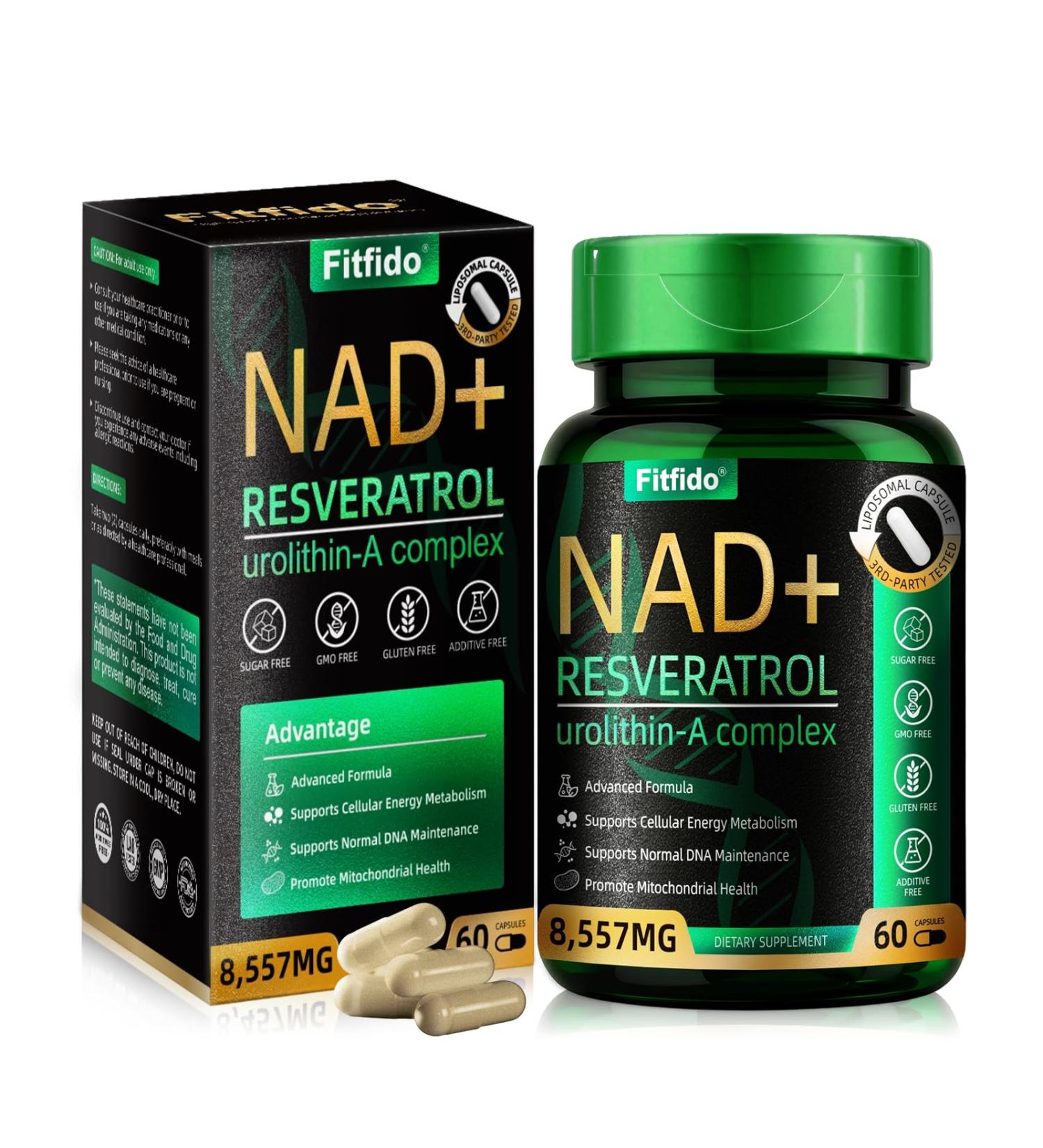 Liposomal NAD+ Resveratrol Complex 300mg - Enhanced Absorption with Urolithin-A & CoQ10 - Supports Cellular Energy & DNA Maintenance - Non-GMO Gluten Free 60 Capsules Unflavored 60 Count (Pack of 1) - Buy Online on GoSupps.com