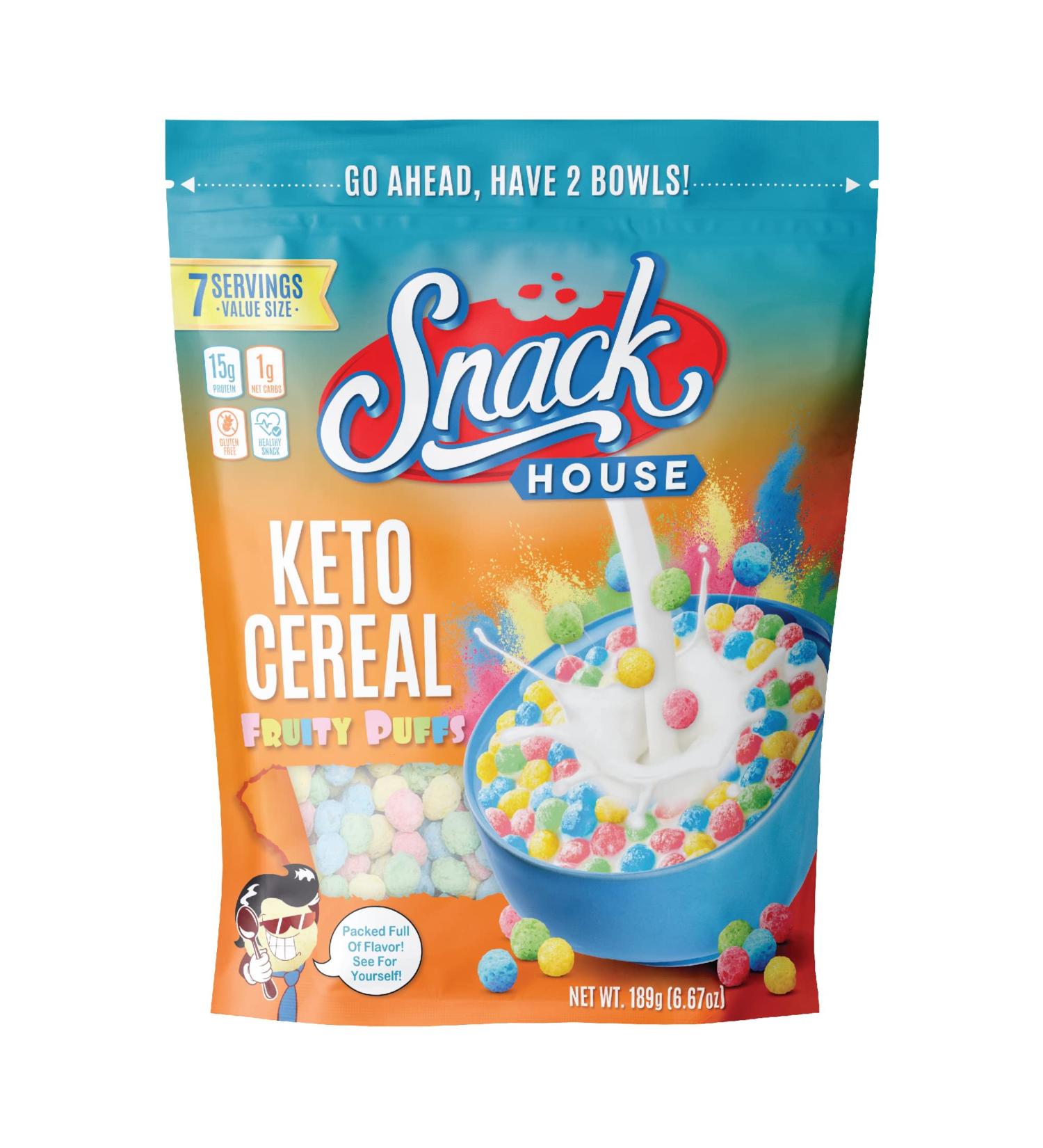 Keto Cereal by Snacks House  High Protein Low Carb Healthy Breakfast Food â Gluten & Grain Free Crunch â Paleo  Diabetic  Ketogenic Diet Friendly Cereals â 7 Serving Bag (Fruity Puffs) Fruity Rubbles - Buy Online on GoSupps.com