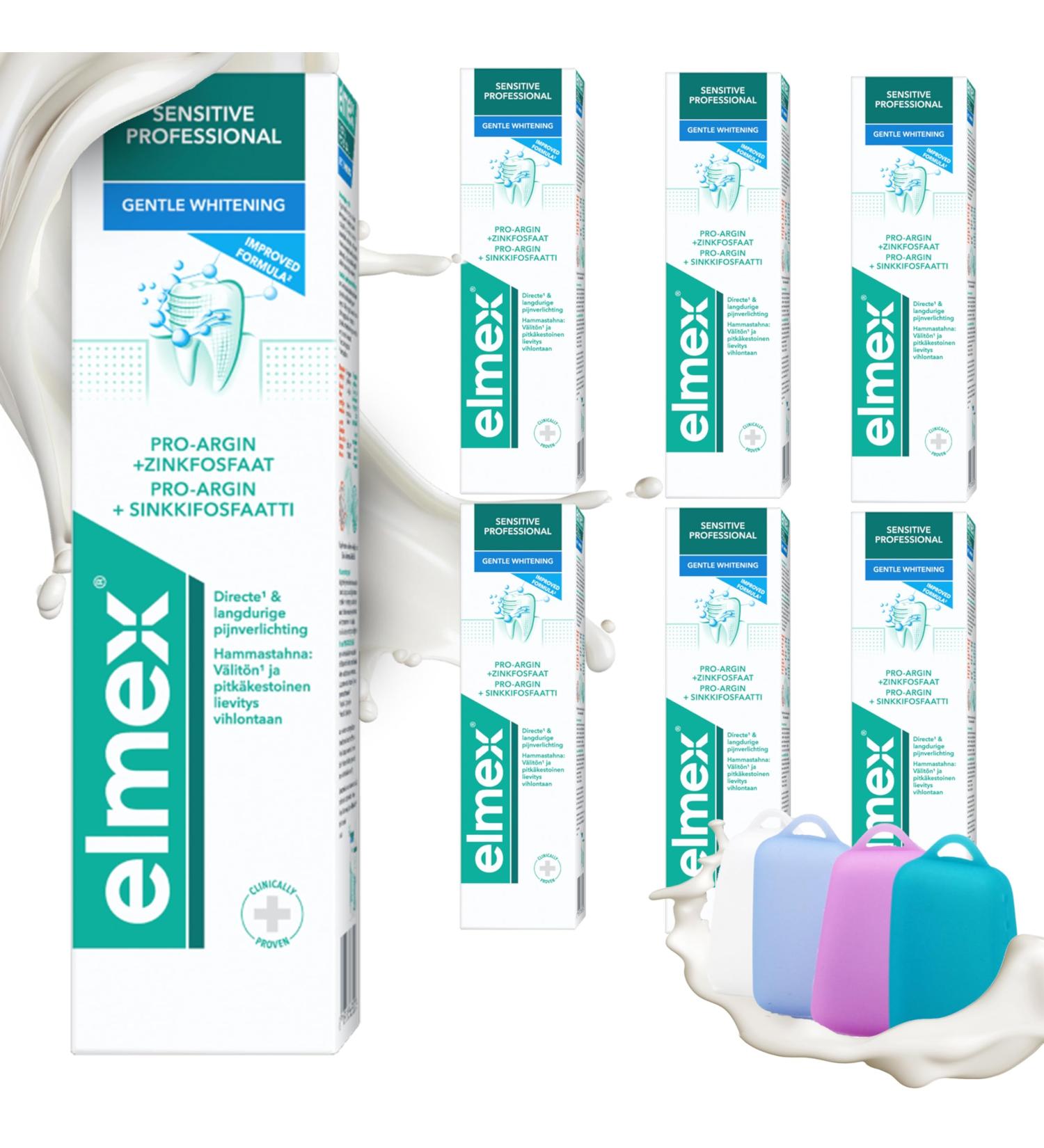 Elmex SENSITIVE PROFESSIONAL Toothpaste 75ml Set of 6 & Celexqua Toothbrush Cap - Gentle Whitening for Sensitive Teeth | International Shipping - Buy Online on GoSupps.com
