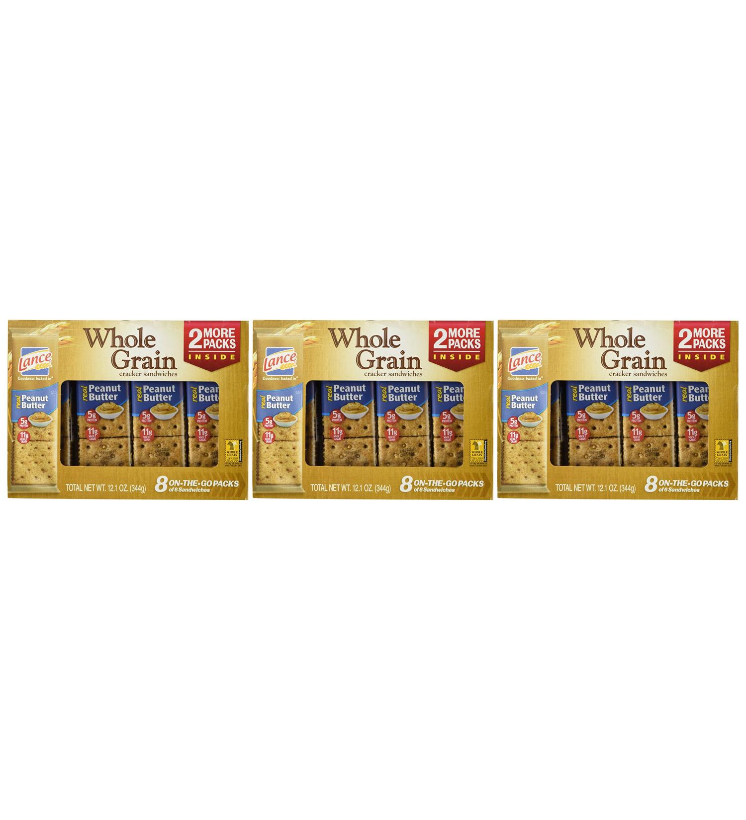 Lance Whole Grain Peanut Butter Cracker Sandwiches - 3 Boxes, 6 Individually Wrapped Packs - Buy Online on GoSupps.com