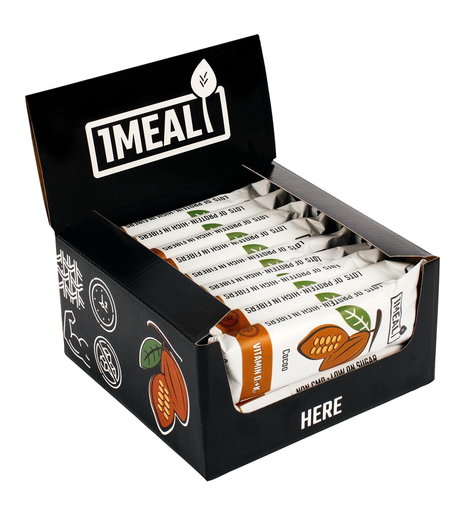 1Meal Cacao Protein Bar 16 Pack | High Protein Fiber-Rich No Added Sugar Vitamins D3 & K2 | Delicious & Fulfilling Snack - Buy Online on GoSupps.com