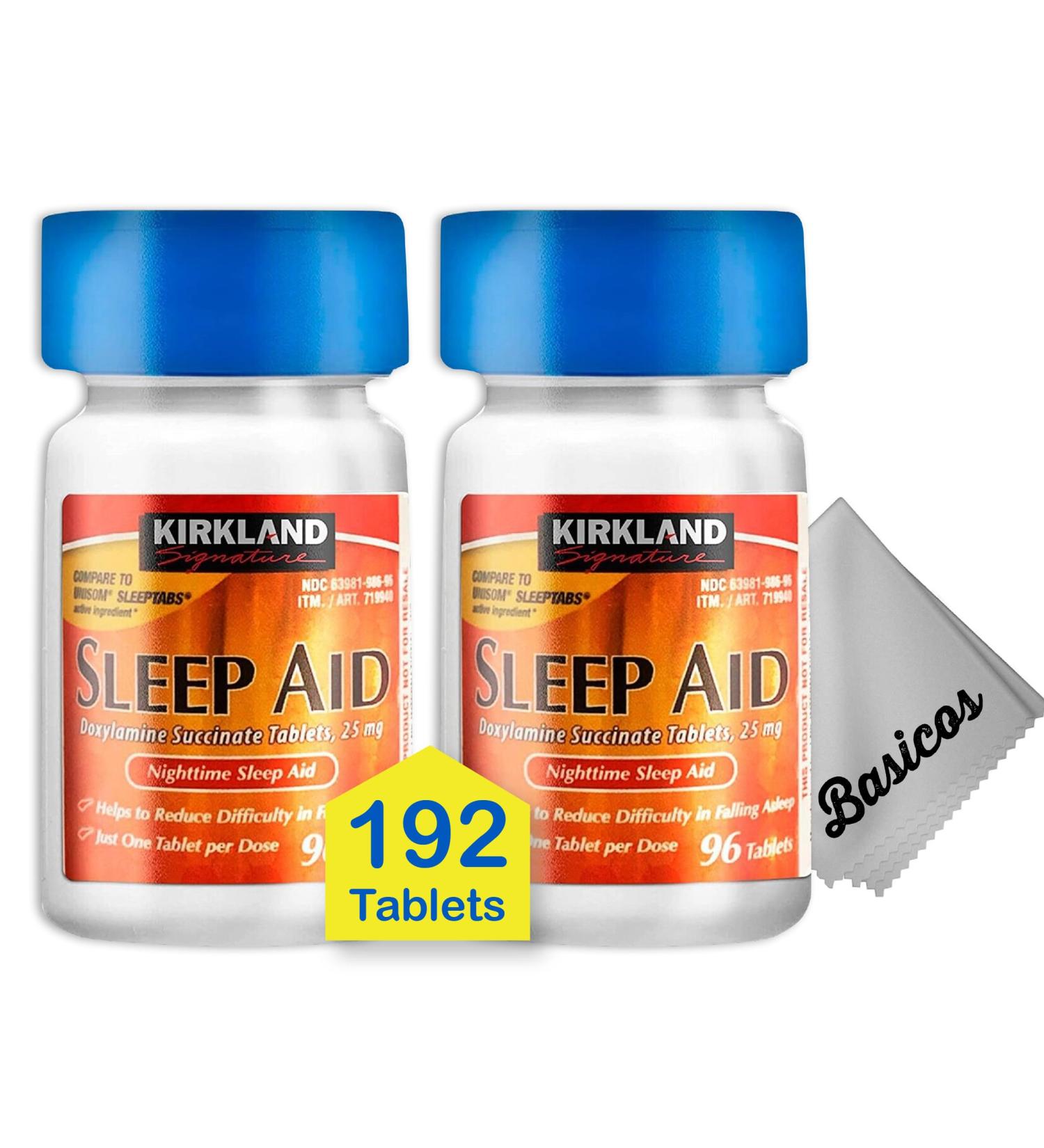 Buy Kirkland Nighttime Sleep Aid Sleeptabs 25mg - 96 Tablets + Free Microfiber Cleaning Cloth (2 Pack 192 Count) | International Shipping Available - Buy Online on GoSupps.com