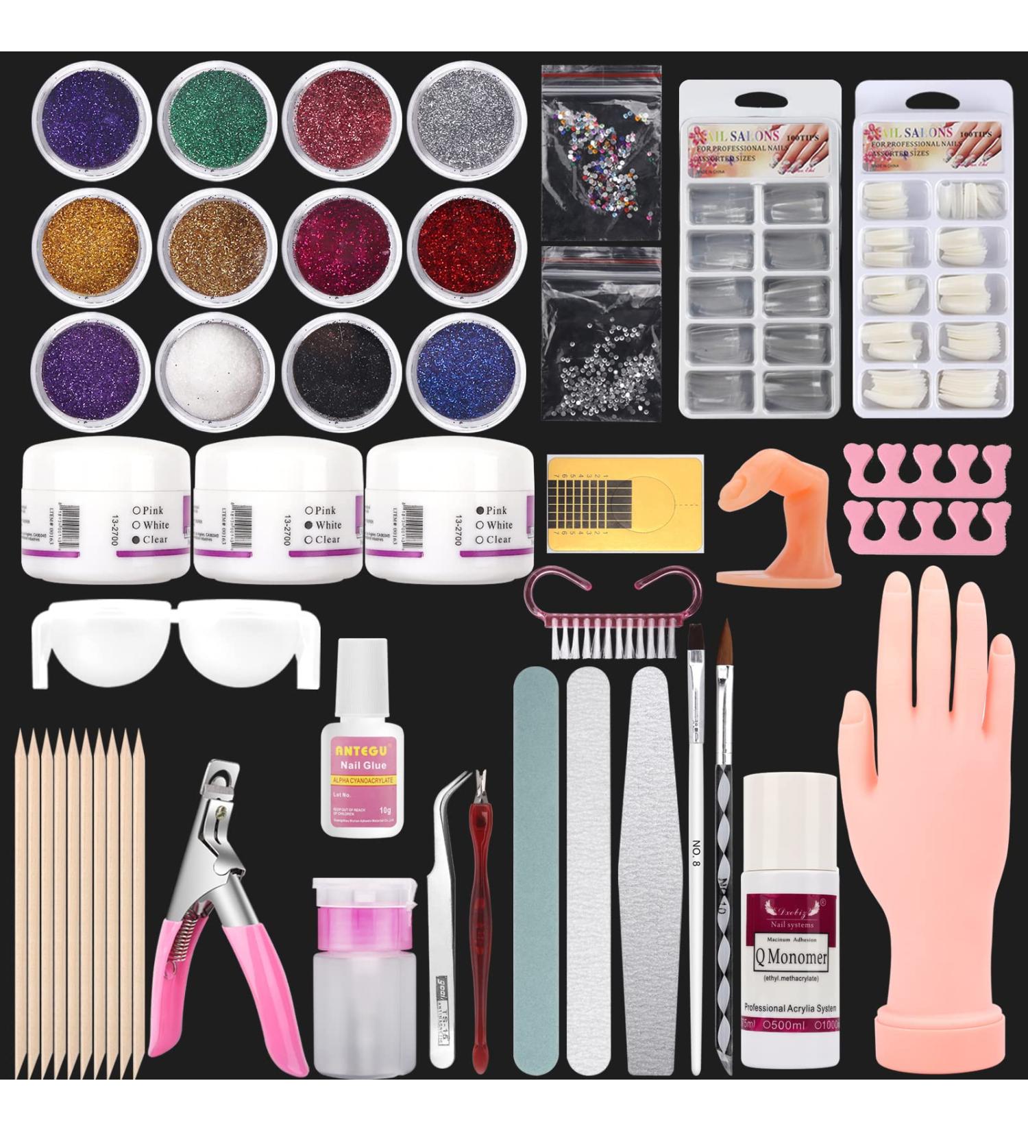 Professional Acrylic Nail Practice Hand with 12 Colors Kit - Mannequin Training Hand for Nail Art with Powder & Liquid Set - Buy Online on GoSupps.com