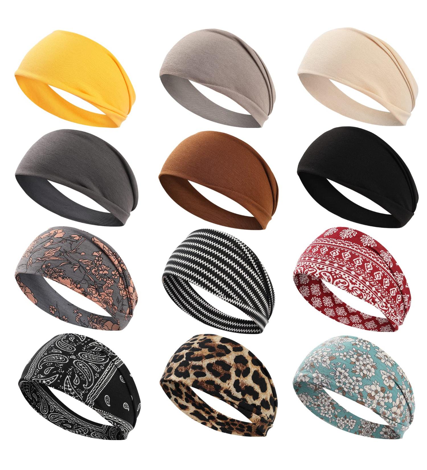 Hishexin 12 Pack Women's Fashion Headbands - Non Slip Workout Yoga Hair Accessories (Pattern A) - Buy Online on GoSupps.com