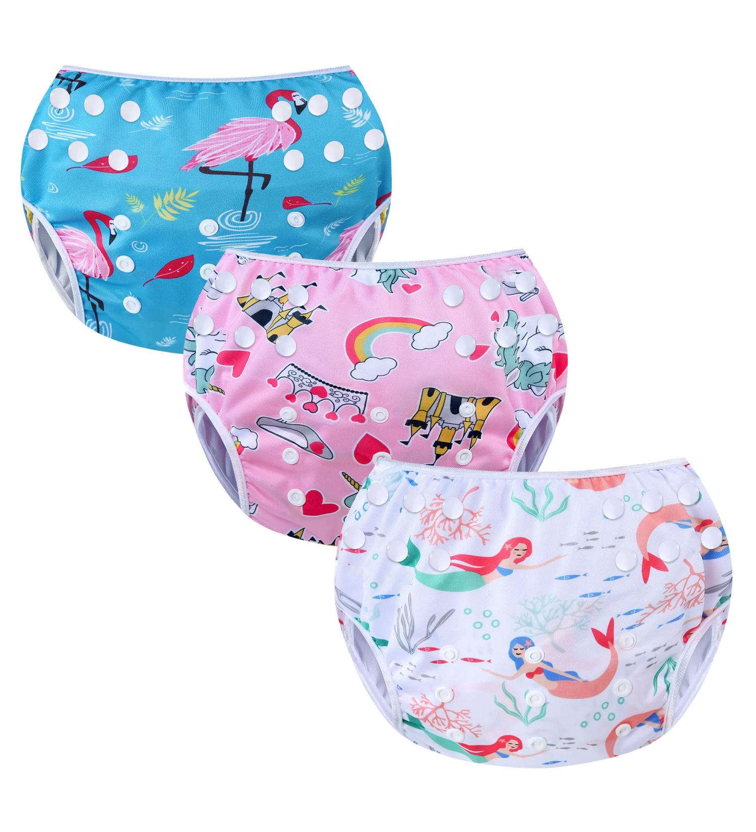 Mixidone Reusable Swimming Diaper | Adjustable Washable Baby Swimming Trousers | Toddler Swim Diaper - Unicorn Mermaid & Crane Designs (0-3 Years) - Buy Online on GoSupps.com