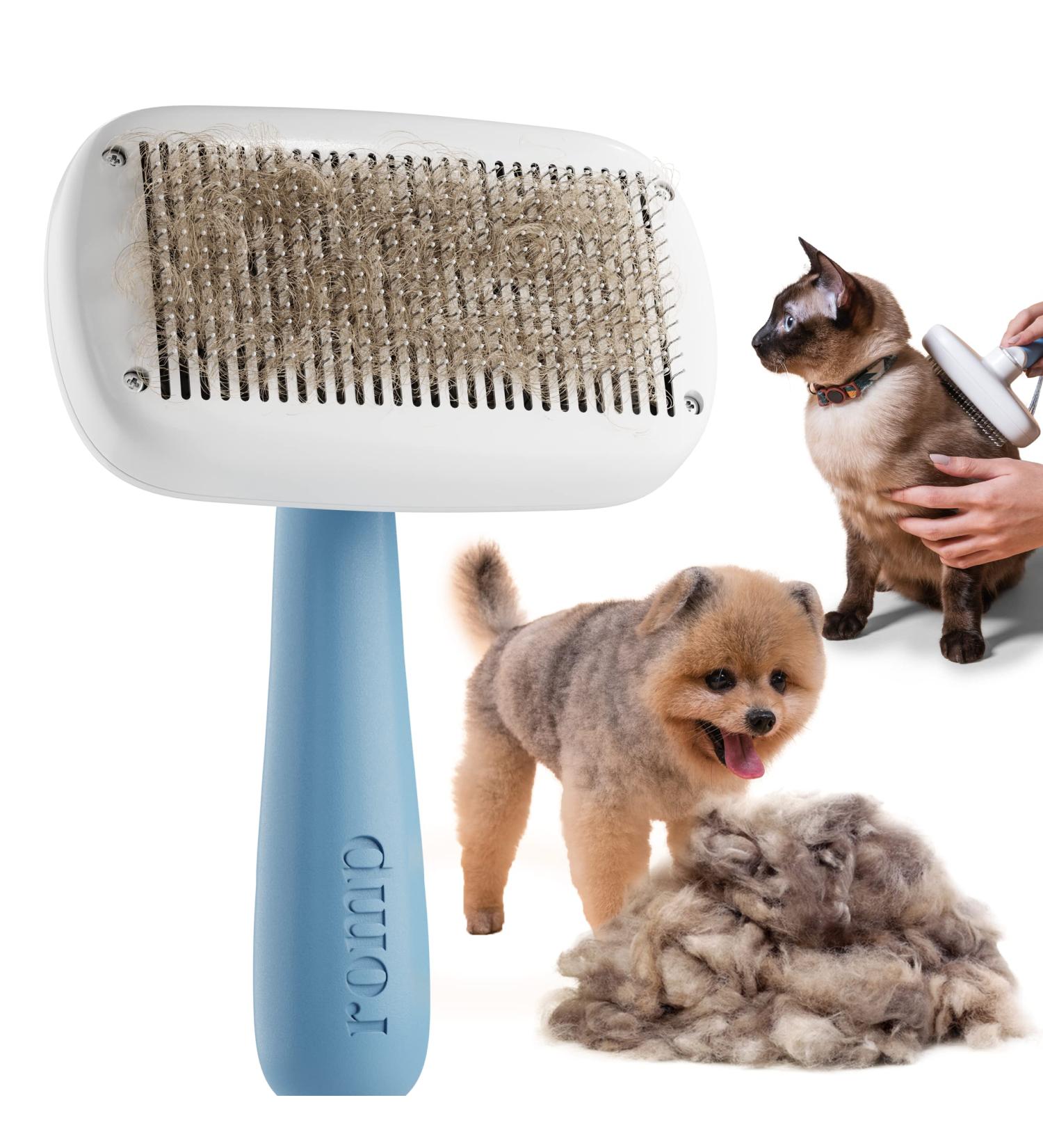 Pet Slicker Brush - Self-Cleaning Grooming Tool for Dogs & Cats - Dematting & Detangling Brush for Long & Short Hair - Cotton Blue - Buy Online on GoSupps.com