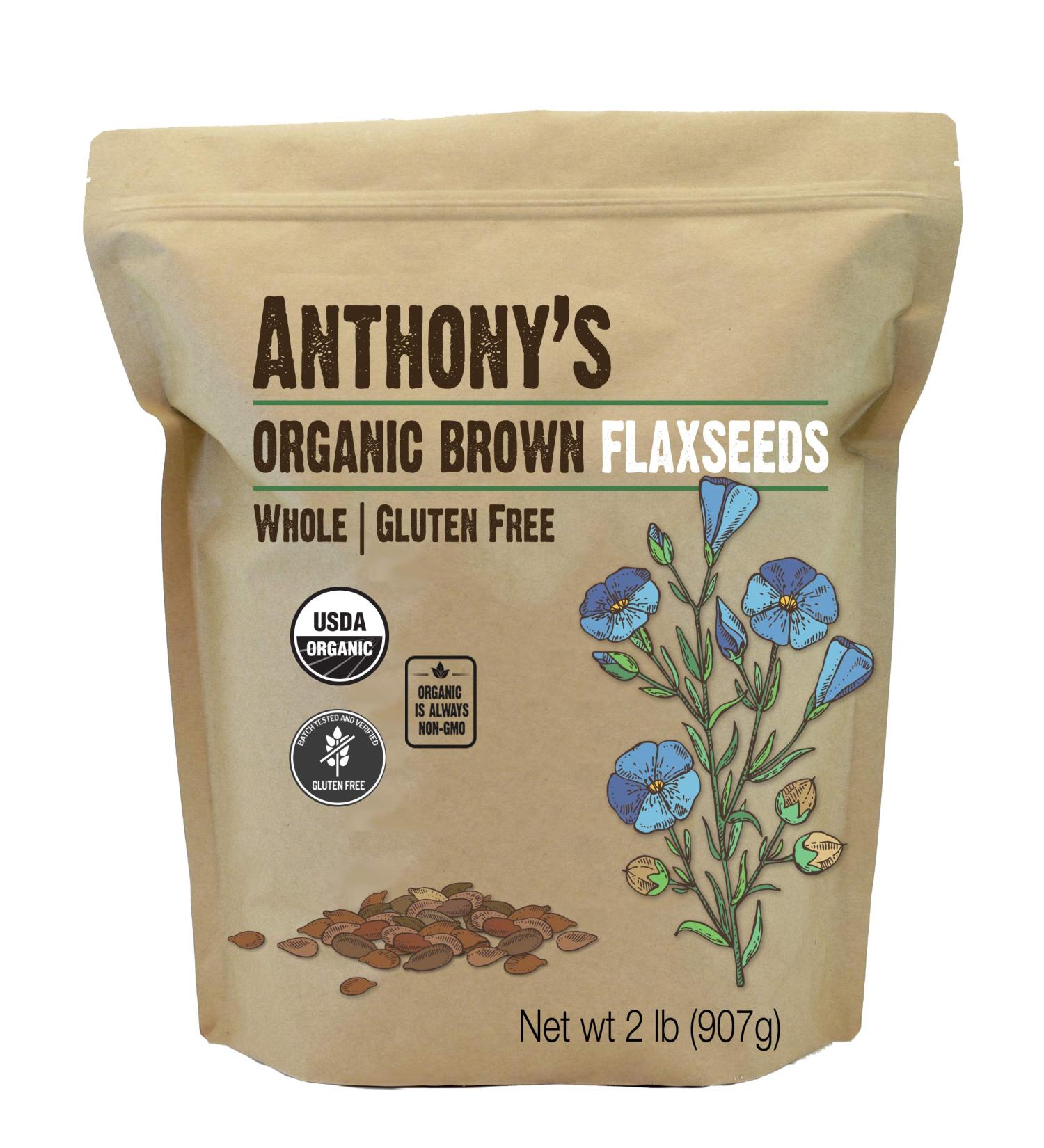 Anthony's Organic Brown Flaxseed 2 lb - Batch Tested, Gluten Free, Raw, Non GMO - Keto Friendly - Buy Online on GoSupps.com