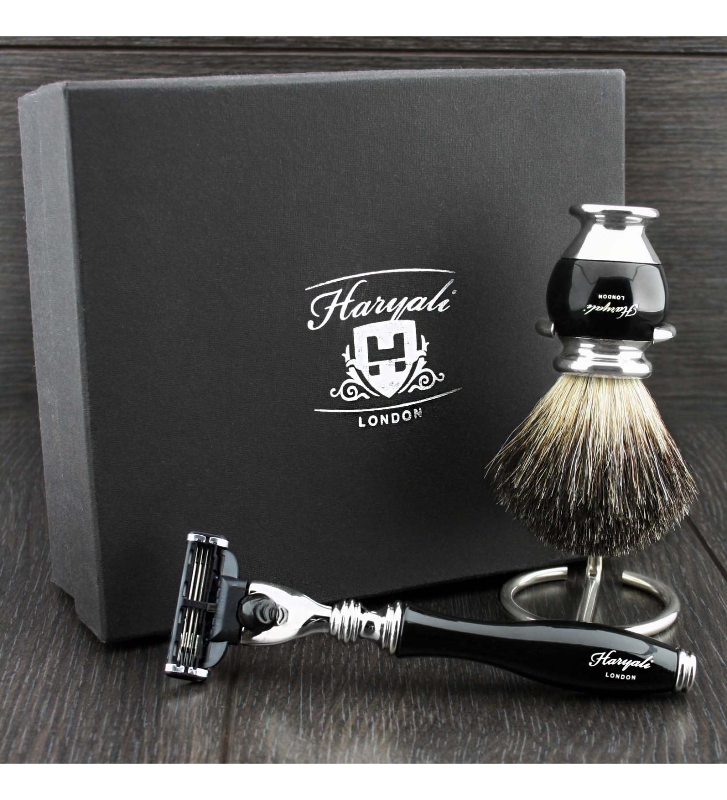 Haryali London Men's Shaving Set | 3 Razor Blades & Black Badger Hair Brush | Perfect Gift for Men | International Shipping Available - Buy Online on GoSupps.com