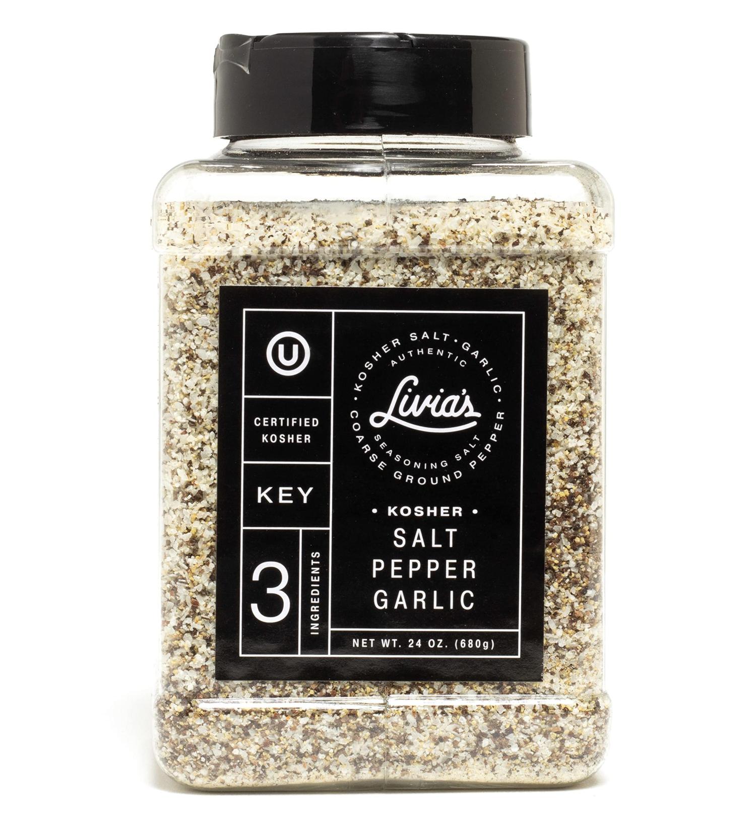 Livia's Seasoning - Kosher Salt, Black Pepper, Garlic Spice Blend - 24oz Jar - Buy Online on GoSupps.com