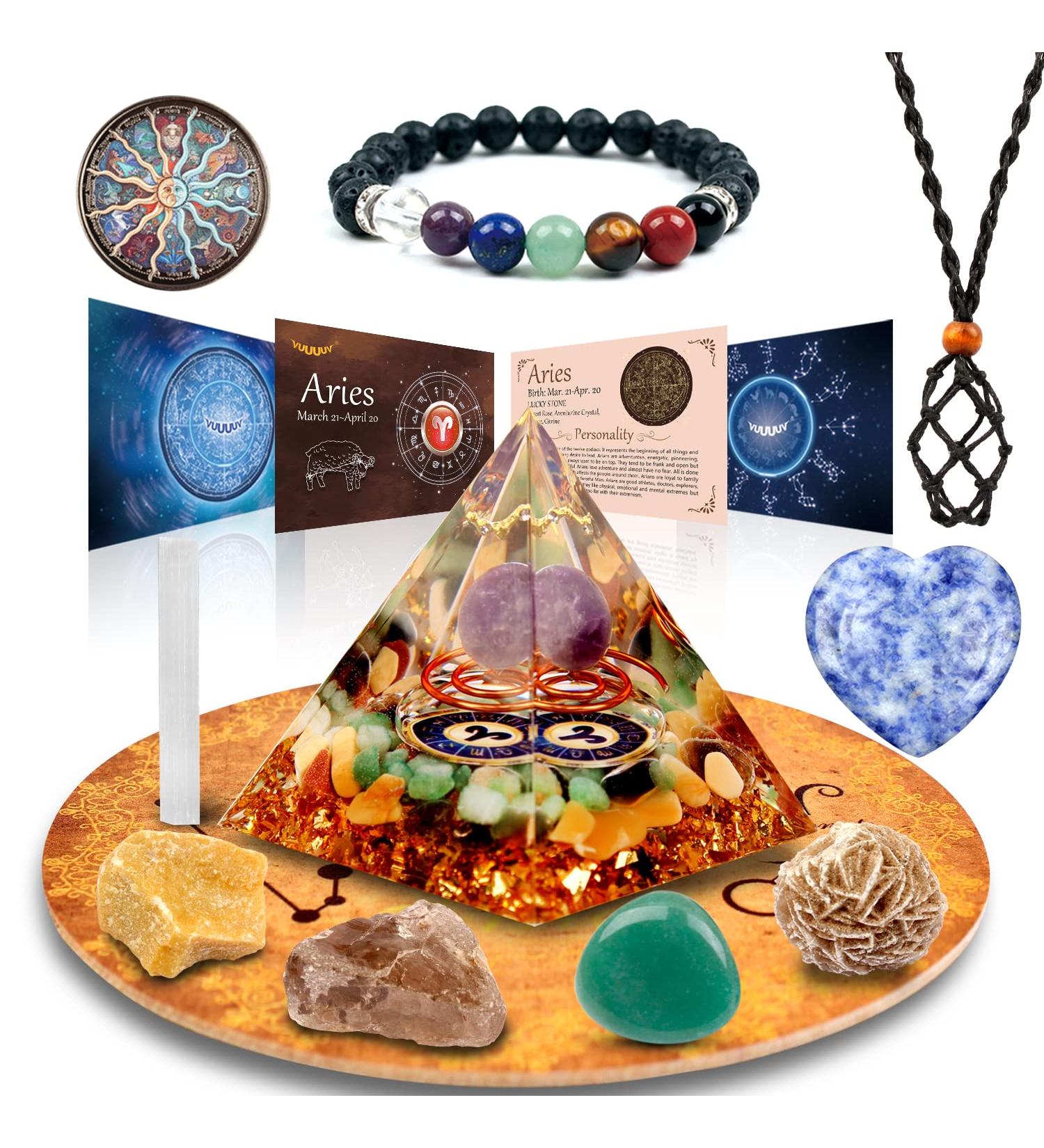 Vuuuuv Horoscope Orgon Pyramid & Aries Medicinal Crystal Gift Set - Zodiac Stones for Healing & Spiritual Growth - Buy Online on GoSupps.com