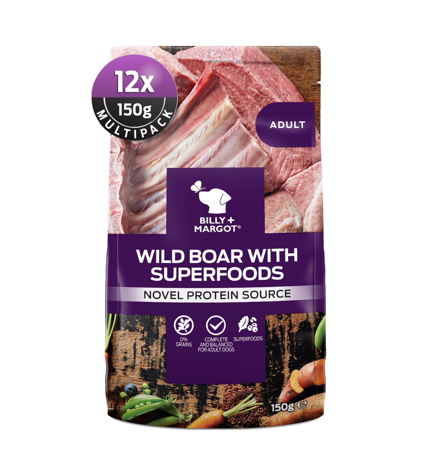 Billy + Margot Pack of 12 x 150g sachets of wild boar and chicken superfood - Buy Online on GoSupps.com