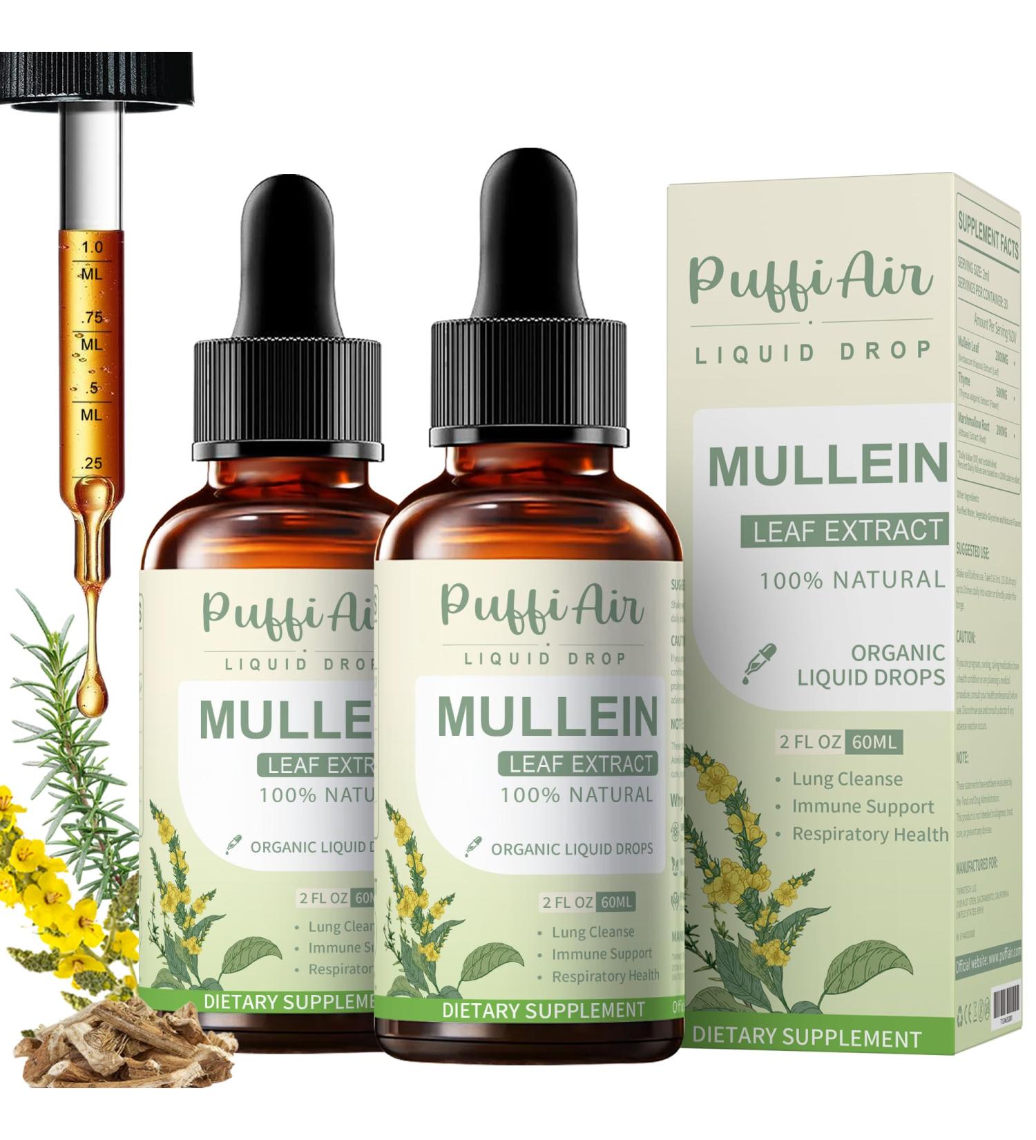 Mullein Drops for Lungs with Mullein Leaf, Thyme & Marshmallow Root Lung Cleansing Formula for Smokers, Supporting Respiratory Health & Immunity | 120ml (4fl oz) Natural Vegan Non-GMO 2 Fl Oz (Pack of 2) - Buy Online on GoSupps.com