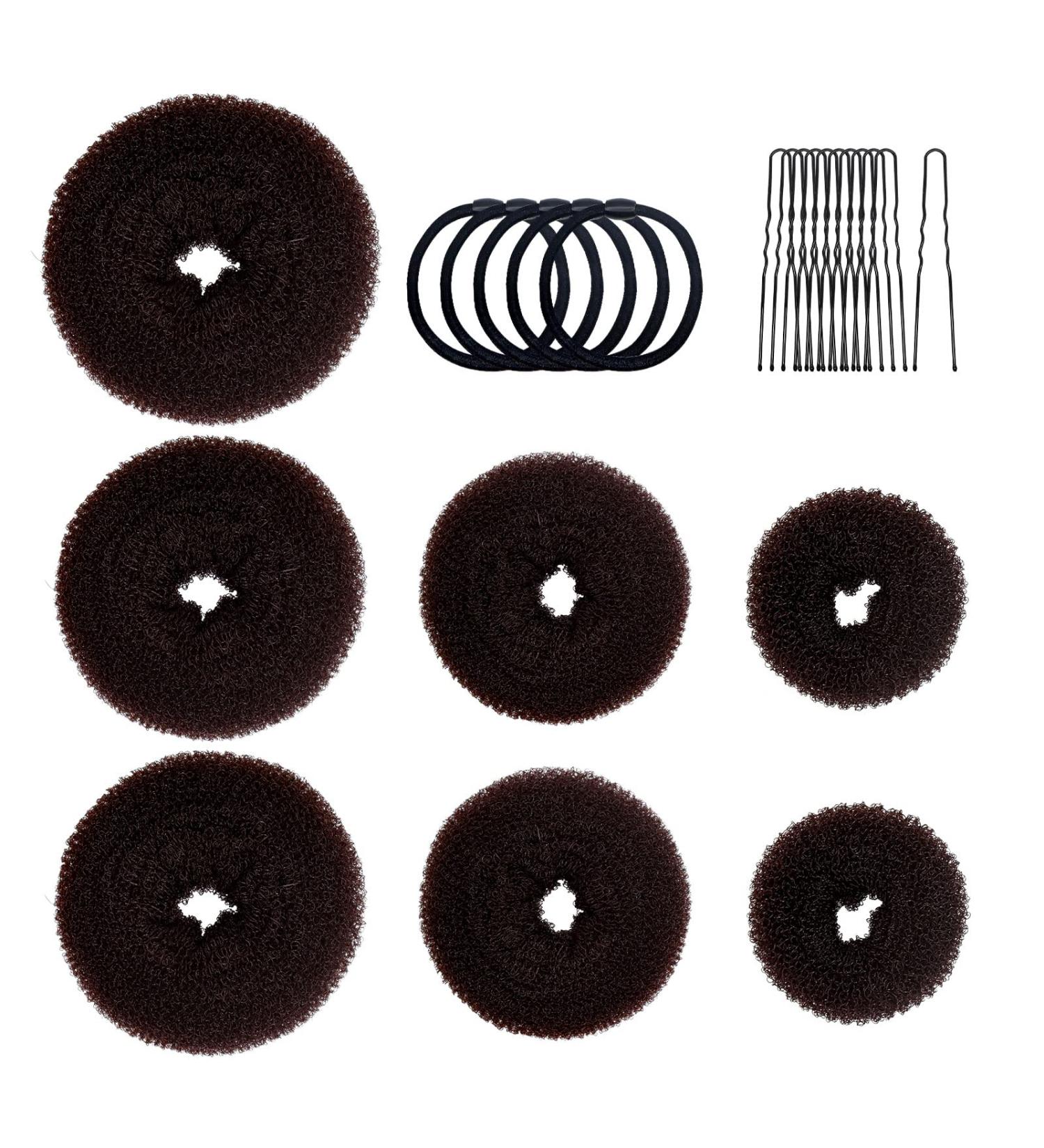 SHURIL Donut Bun Maker Set - 7 PCS Hair Ring Style Doughnut Bun Makers for Women and Kids - Includes Elastic Bands and Hair Pins - Dark Color - Buy Online on GoSupps.com