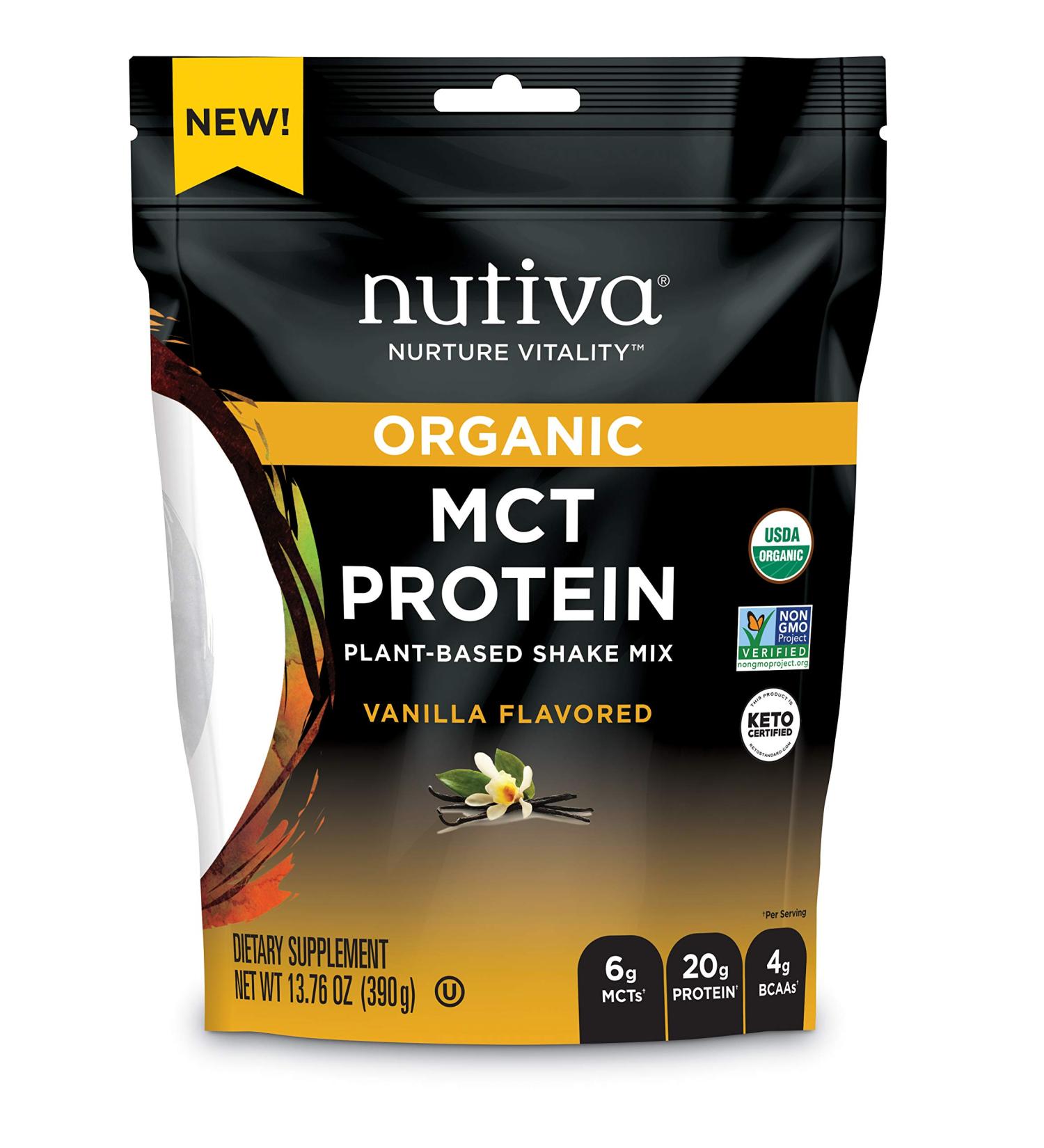 Nutiva Organic MCT Protein Shake Mix Vanilla - Plant-Based, 13.76 oz (390 g) - Buy Online on GoSupps.com