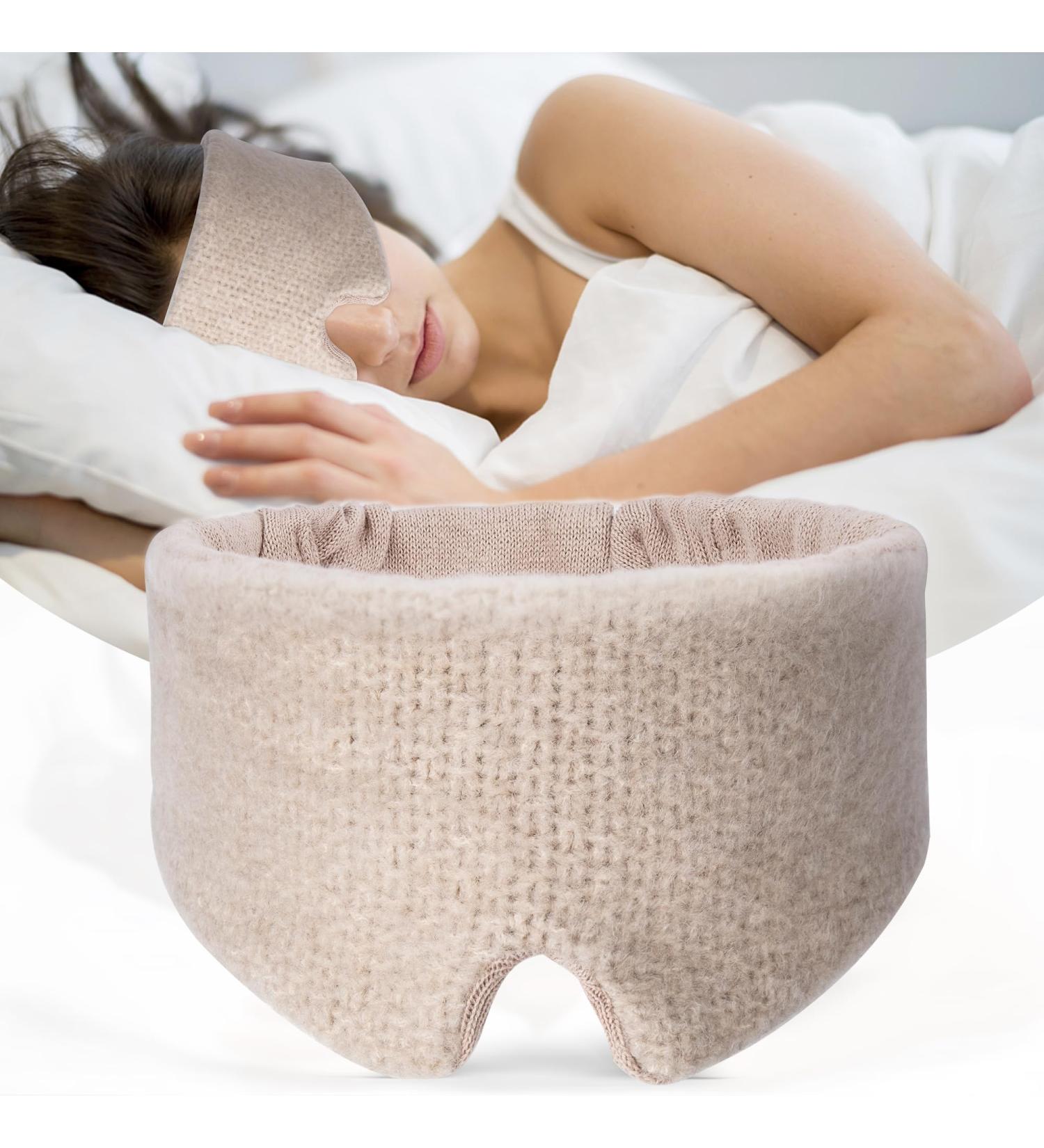 Wool Blend Knitted Sleep Mask | Soft Light Blocking Eye Mask for Travel & Naps | Comfortable Beige Blindfold - Buy Online on GoSupps.com