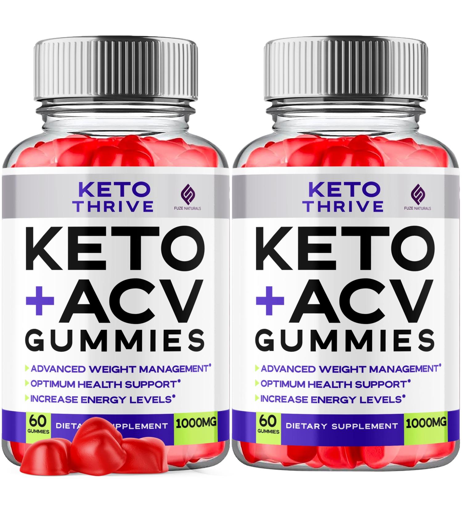 Keto Thrive ACV Gummies (2 Pack) - 1000MG Apple Cider Vinegar Supplement for Ketosis Support with Folic Acid & B12 - 120 Gummies - Buy Online on GoSupps.com