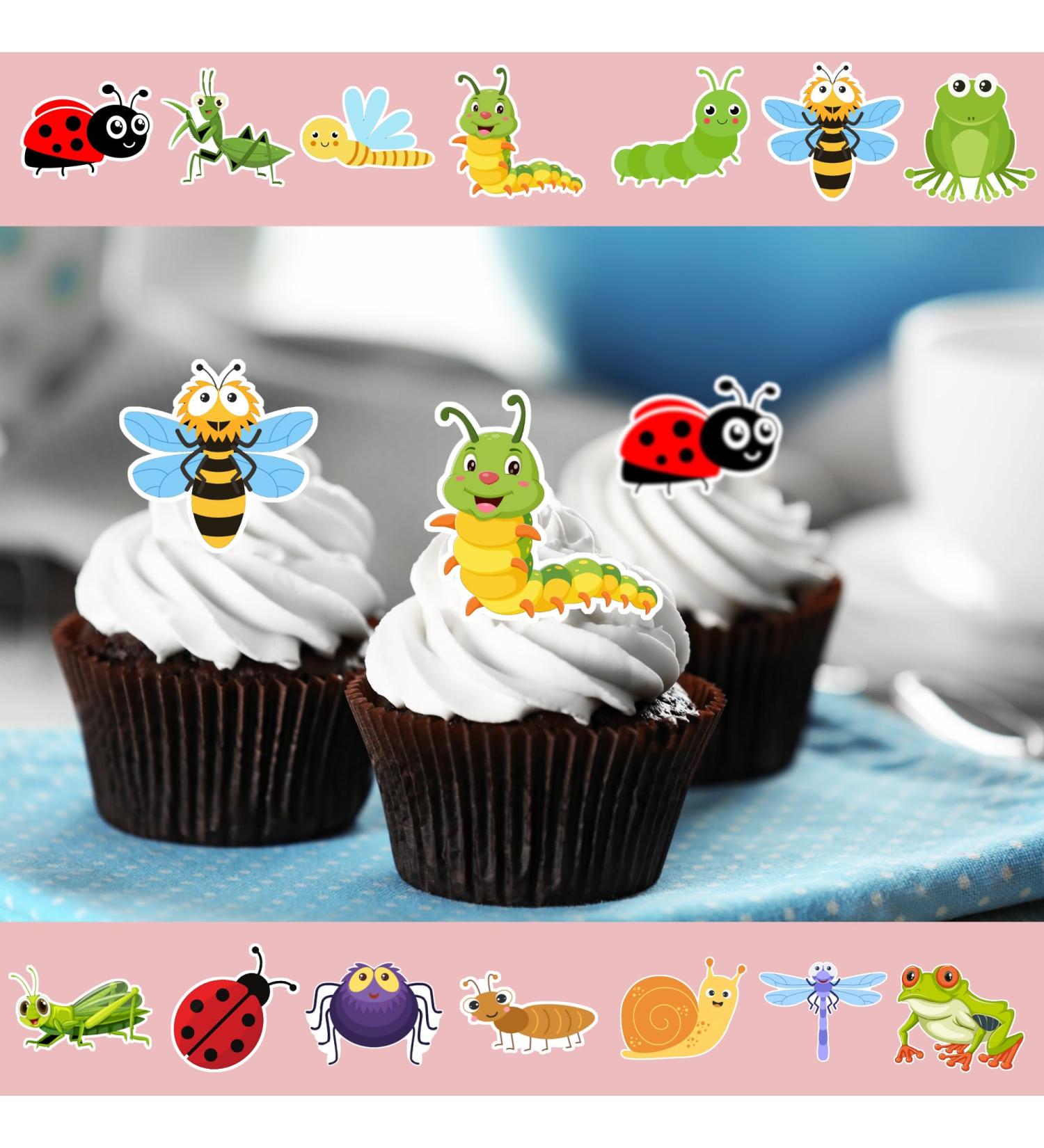 28 Garden Bugs Friends Cute Insects Edible Wafer Cupcake Toppers Cake Decoration Decor - Buy Online on GoSupps.com