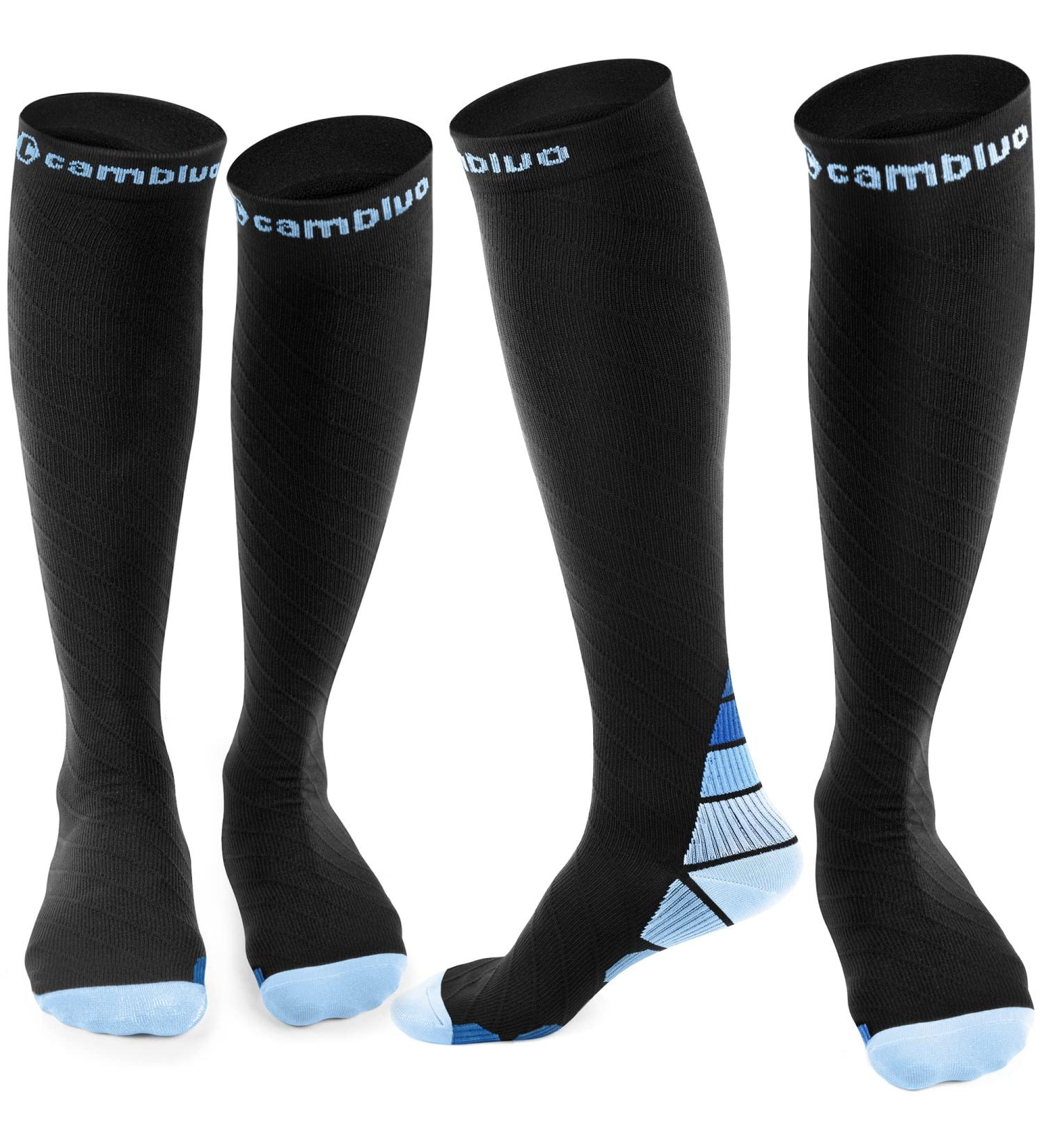 Cambivo Compression Stockings for Men & Women 2 Pairs of Compression Socks for Running Sports Travel & Cycling - L-XL Black & Blue - Buy Online on GoSupps.com
