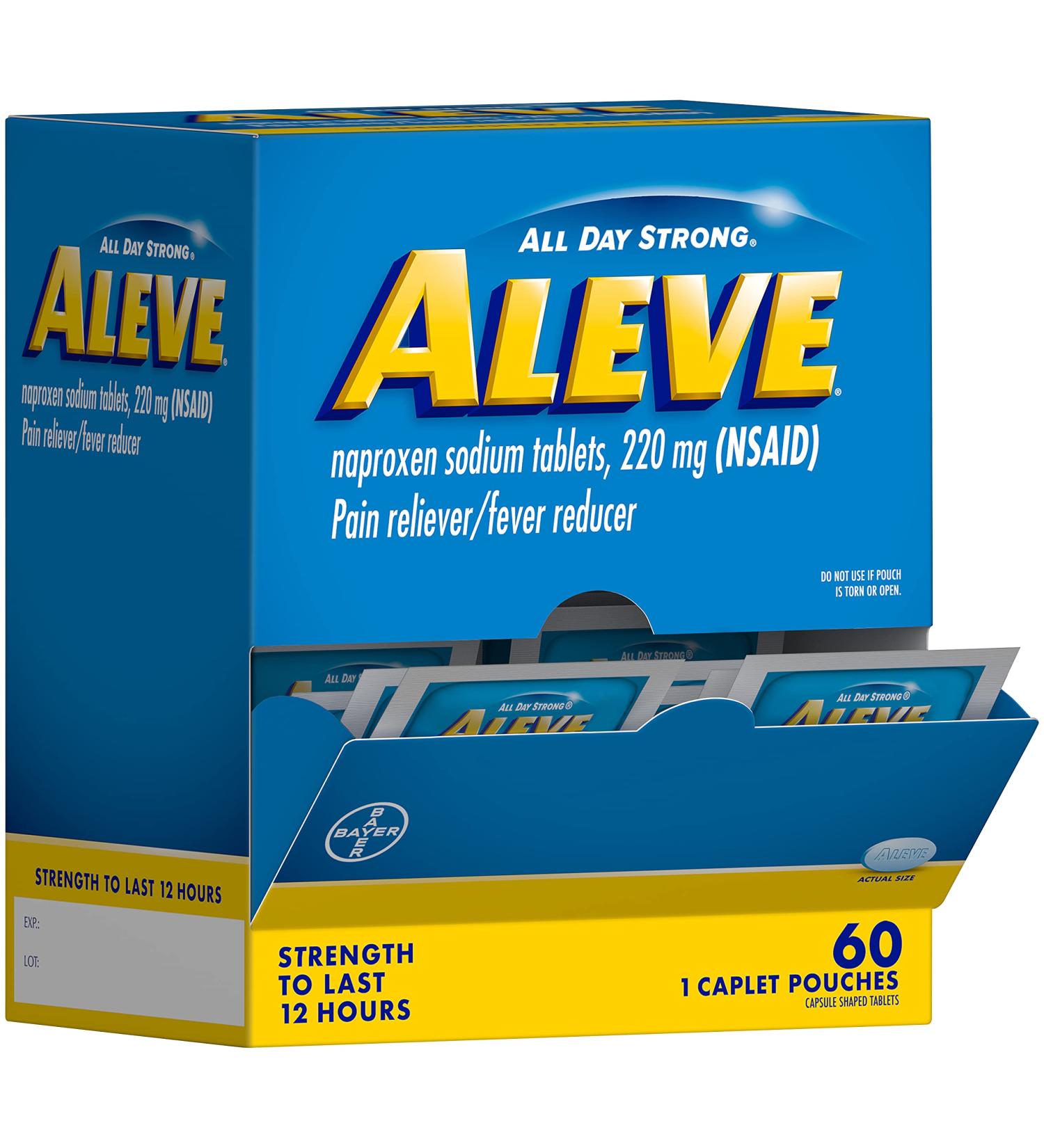 Aleve On The Go Pain Relief Sachet Dispenser - 60 Individual Pouches - Buy Online on GoSupps.com
