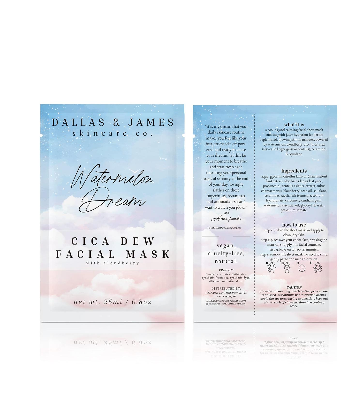 Shop Dallas & James Watermelon Dream Cica Dew Facial Mask - Hydrating & Calming Sheet Mask for Glowing Skin - Buy Online on GoSupps.com