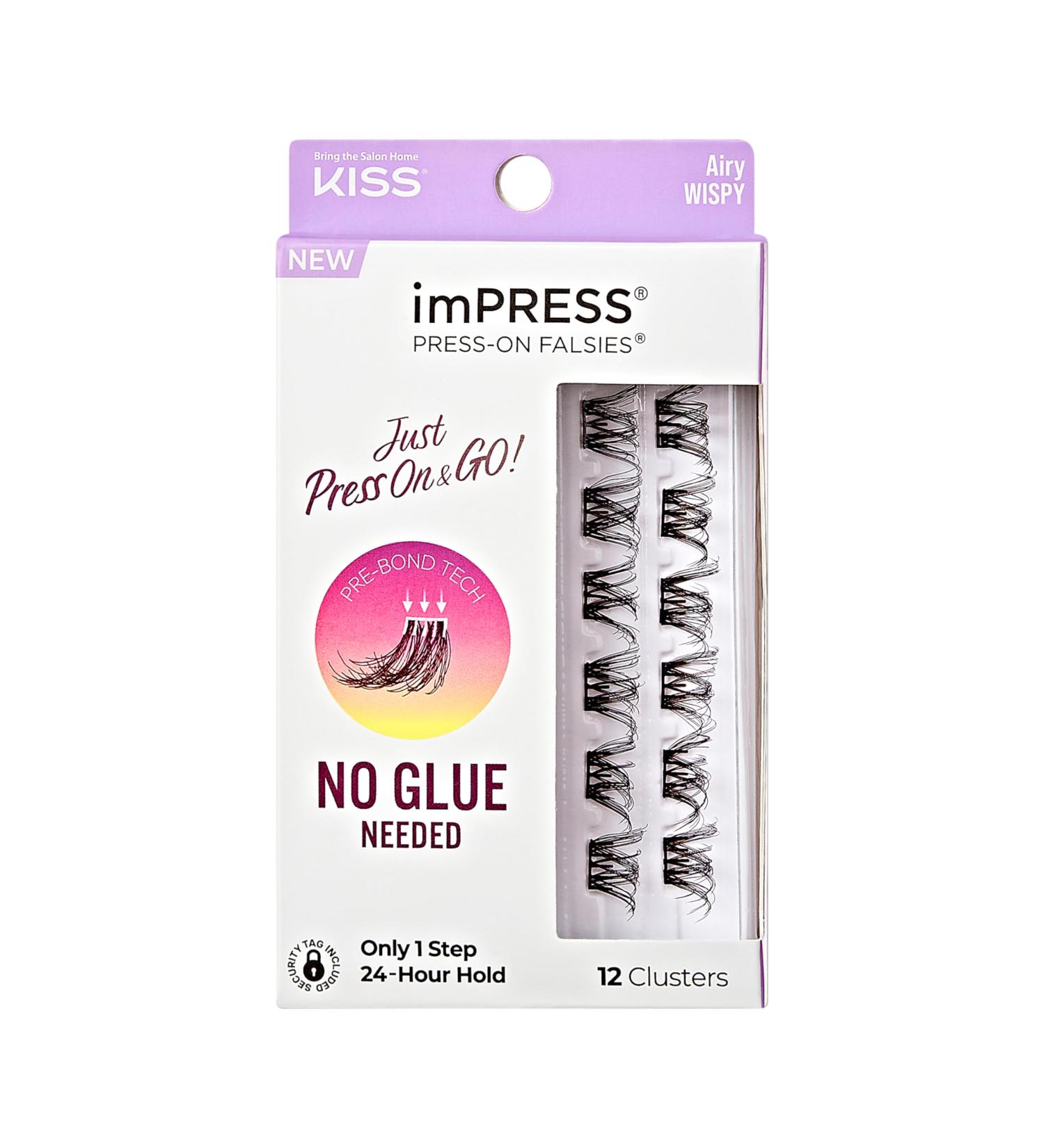 KISS imPRESS False Eyelashes - Airy Wispy Lash Clusters 12mm-14mm 12 Pre-Bonded Falsies Contact Lens Friendly Easy Application & Reusable Strip Lashes - Buy Online on GoSupps.com