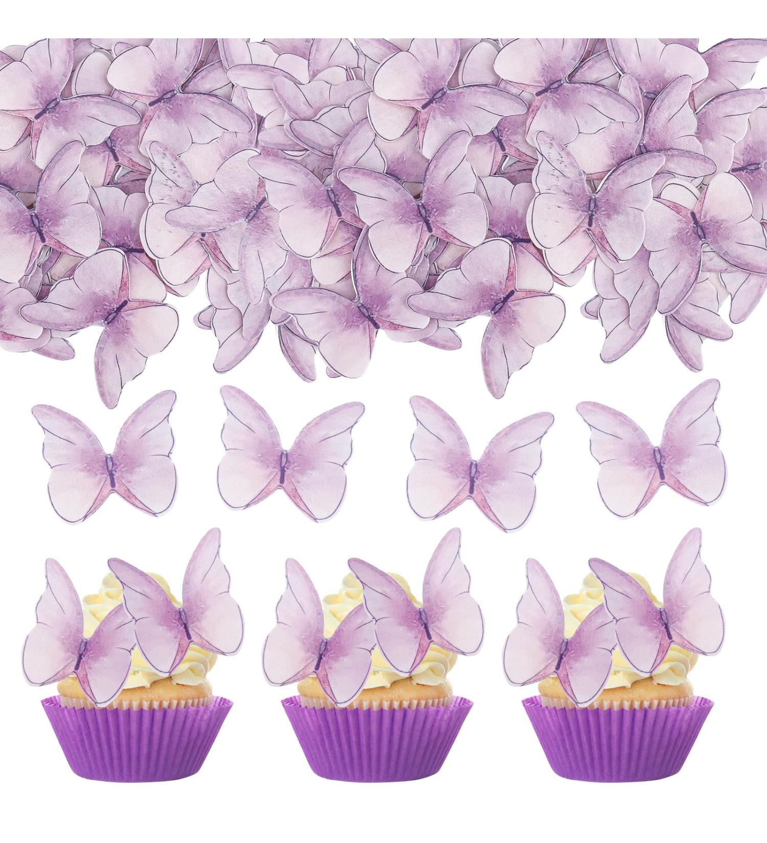 48 Edible Tortendeco Butterflies for Cakes - Purple Cake Decorations for Birthdays & Weddings | Muffin & Cake Topper - Buy Online on GoSupps.com