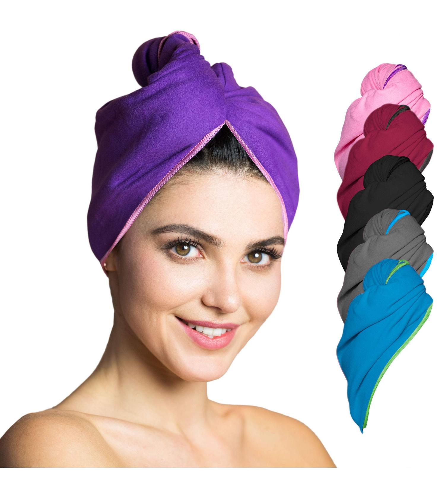 Fit Flip Hair Turban Set - Microfiber Quick-Drying Hair Towel - 2-Piece Absorbent Set (Purple & Pink) - Buy Online on GoSupps.com