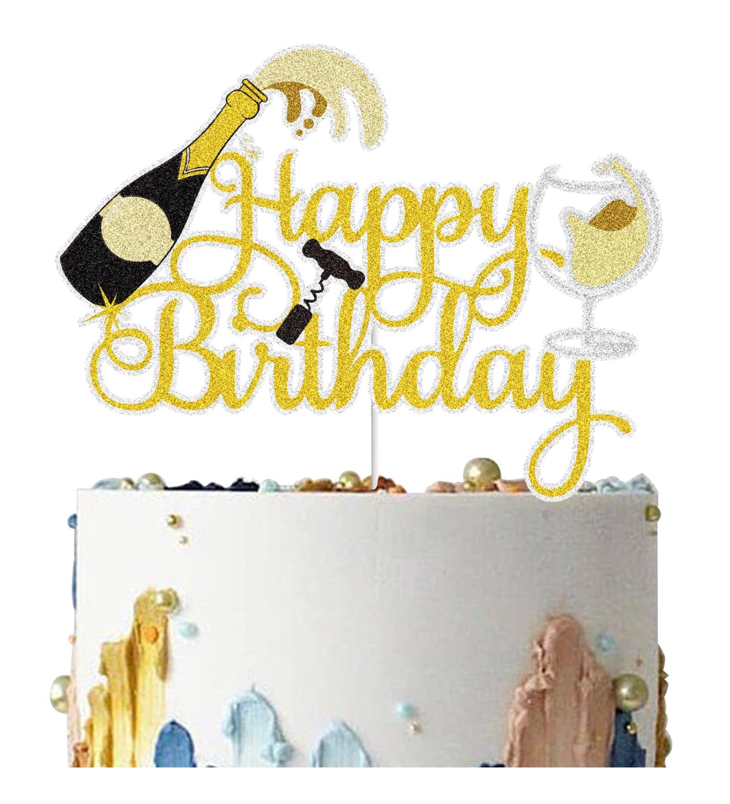 Champagne Happy Birthday Cake Topper Gold Glitter Cheers to 21 30 40 50 60 Years Beers Wine Glass Cake Decor Celebrating Theme Birthday Party Decoration Supplies for Men Women - Buy Online on GoSupps.com