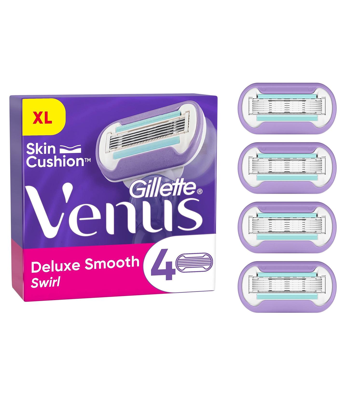 Gillette Venus Deluxe Smooth Swirl Razor for Women - 4 Replacement Blades | Extra Smooth 5-Fold Blade Shaving | International Shipping - Buy Online on GoSupps.com