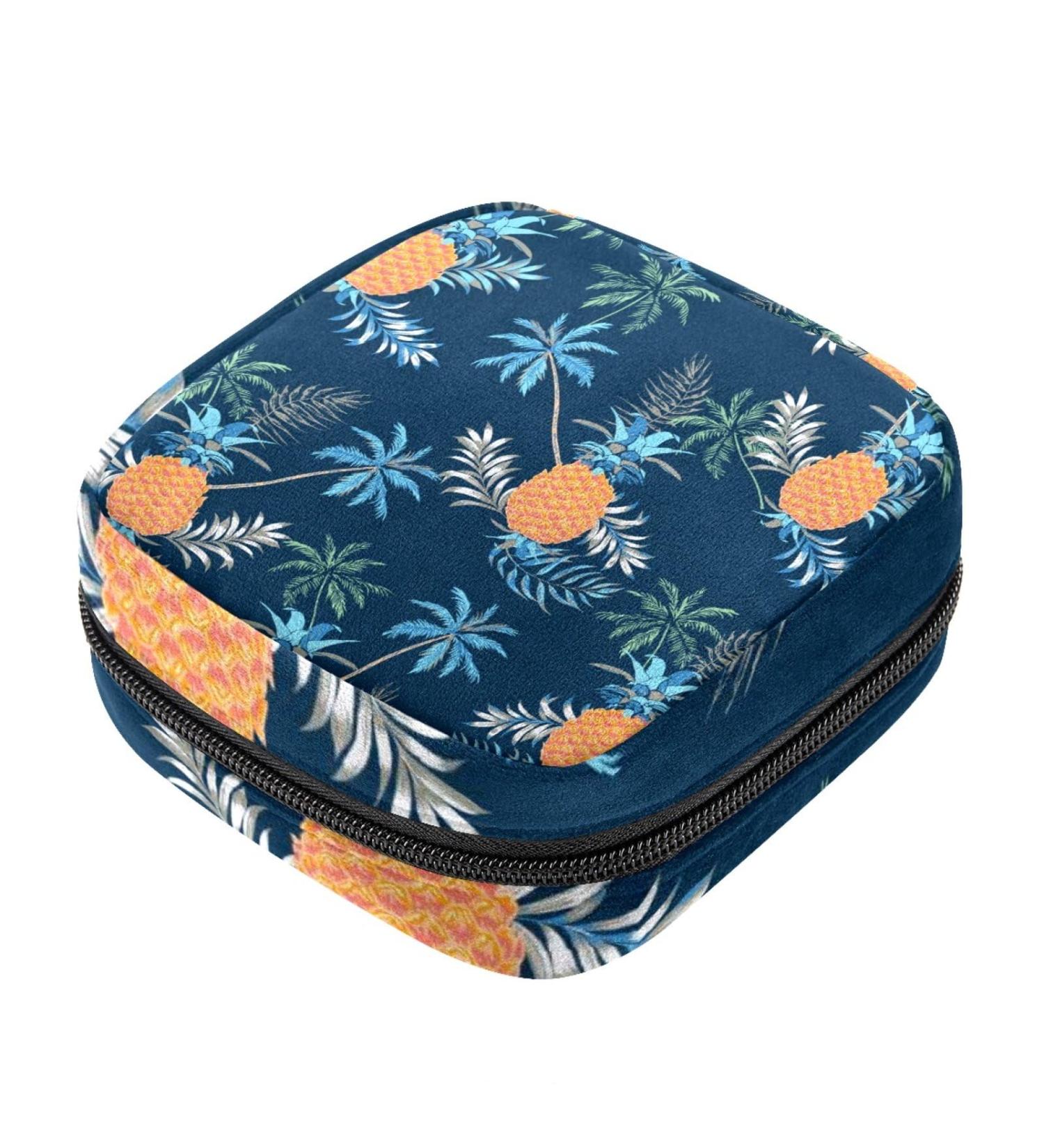Sanitary Napkin Storage Bag | Period Bag for Women & Teen Girls | Pineapple Leaves Pattern | Menstrual Cup Pouch & Nursing Pad Holder - Multicolor - Buy Online on GoSupps.com