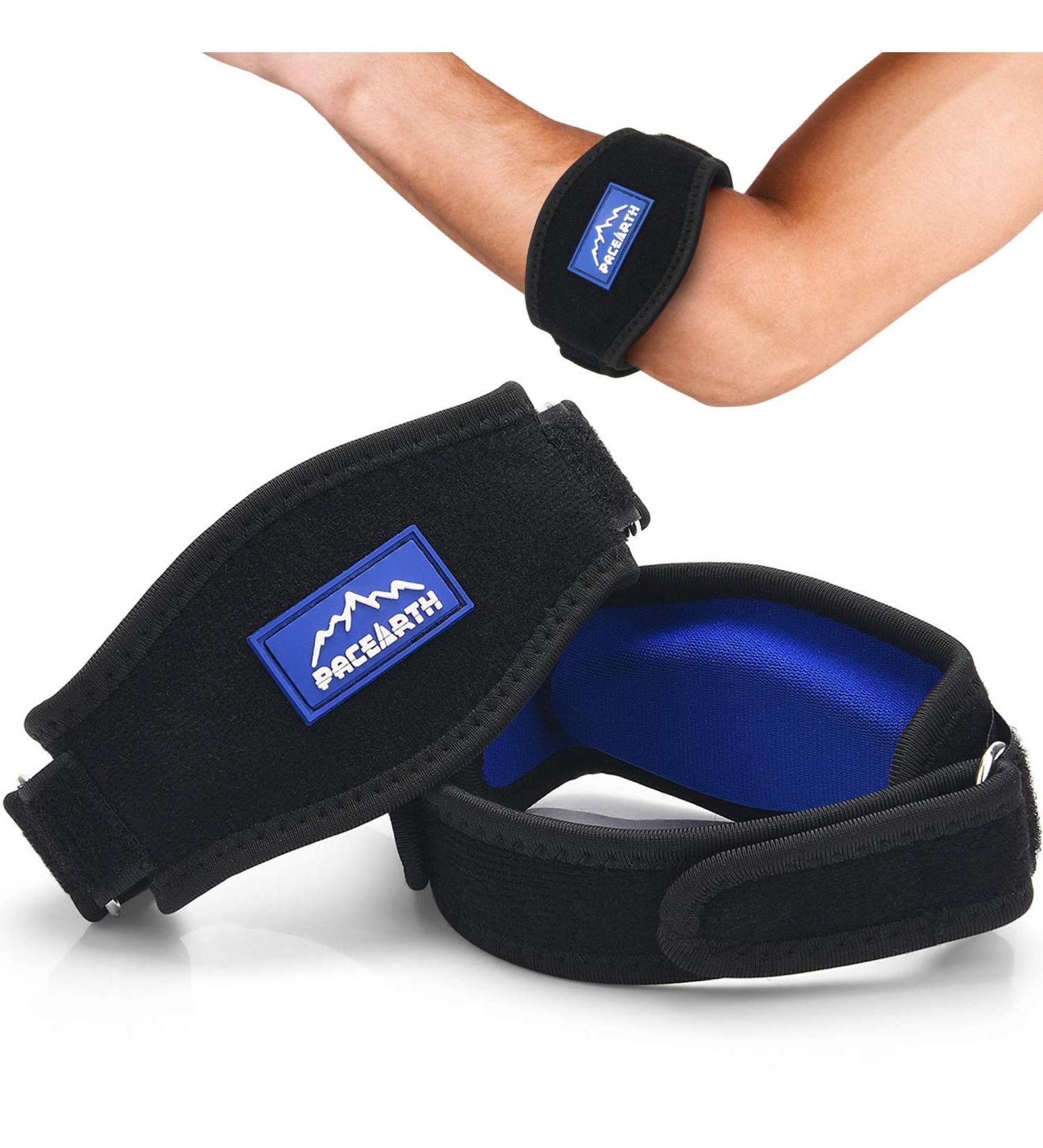 Tennis Elbow Brace with Metal Buckle Compression Pad - 2-Pack, Adjustable Straps for Pain Relief and Tendonitis Support in Blue - Unisex Design - Buy Online on GoSupps.com