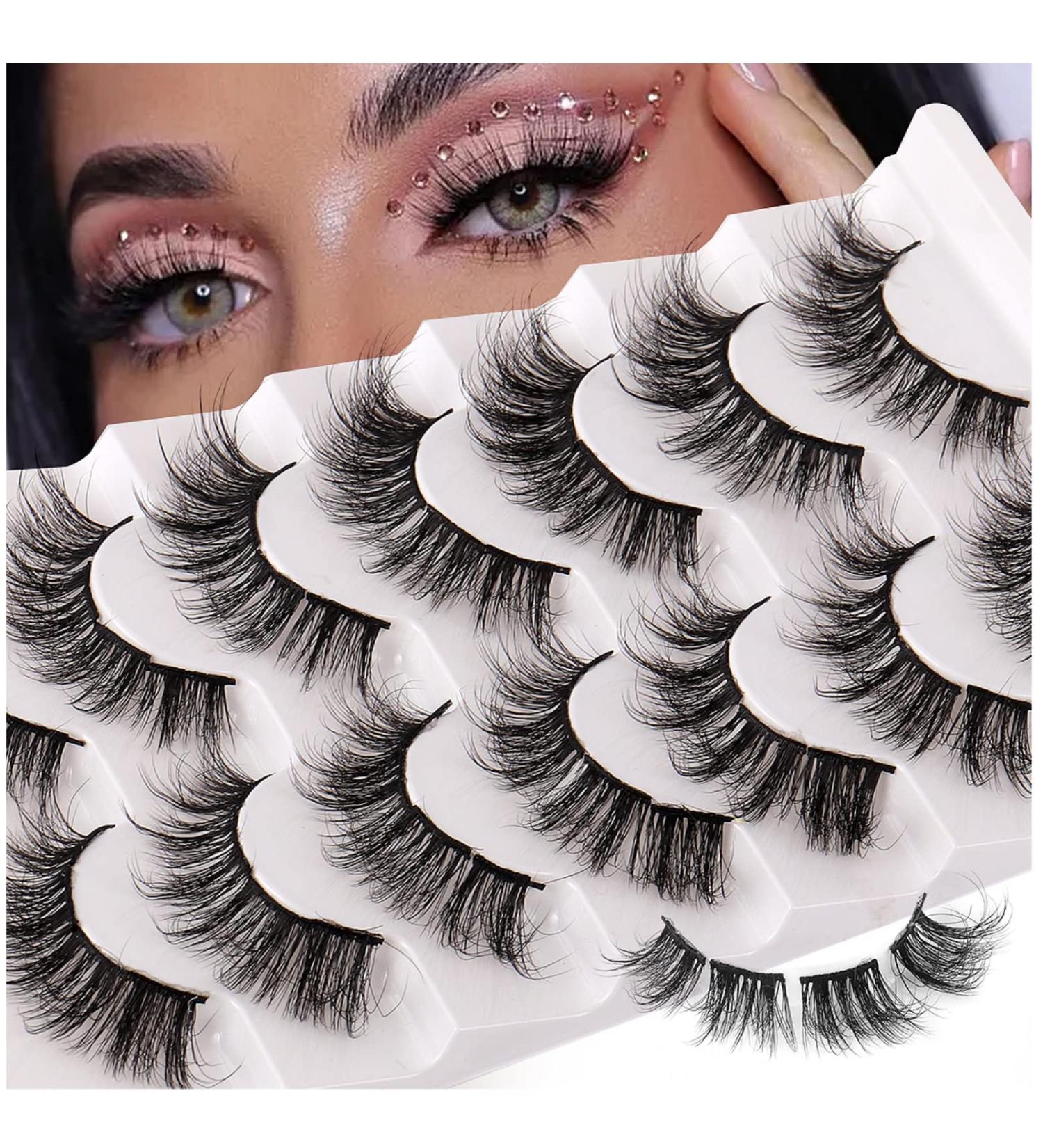fdsmall False Eyelashes 8D Volume 15MM Wispy Long Fluffy Faux Mink Lashes Cat-Eye Natural Look False Eyelashes 7 Pairs (7 Pairs17) - Buy Online on GoSupps.com
