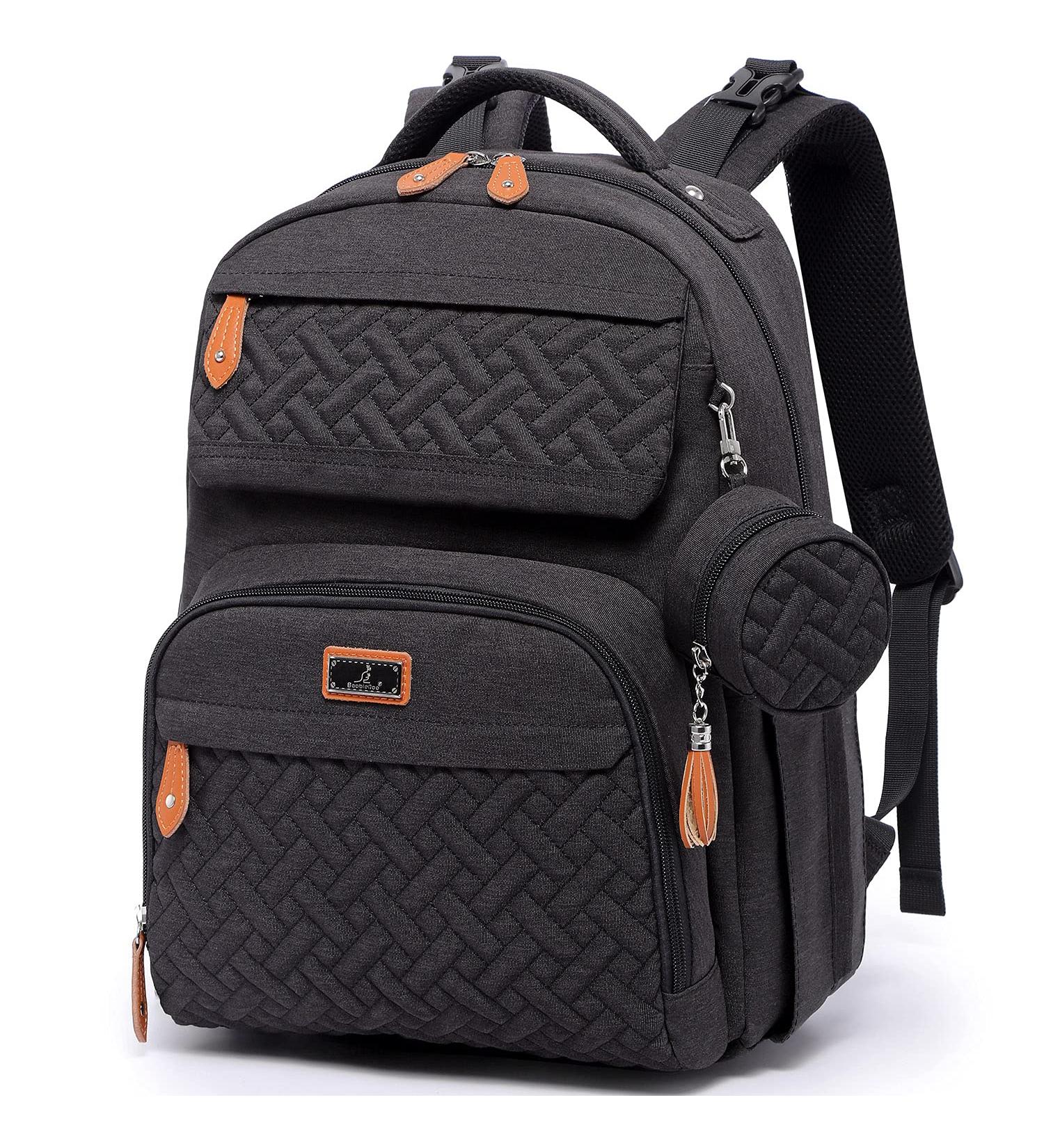BabbleRoo Large Diaper Backpack with Changing Mat Pacifier Bag & Stroller Straps - Black | International Shipping - Buy Online on GoSupps.com