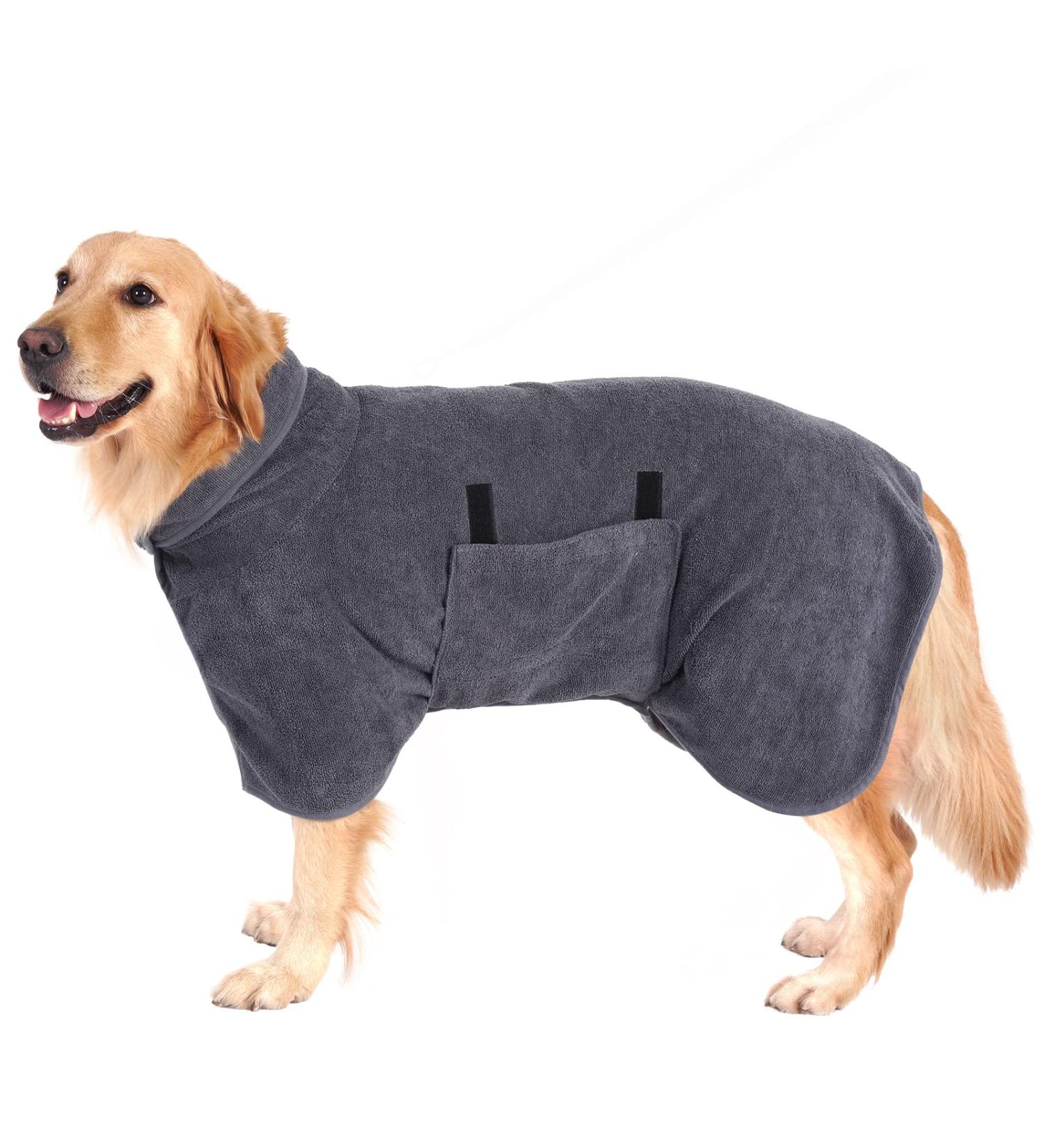 Buy Pettom Dog Bumper Bathrobe - Extra Absorbent Microfiber Fast-Drying Coat for Large Dogs (L Gray) - Ideal Dog Drying Solution - Buy Online on GoSupps.com